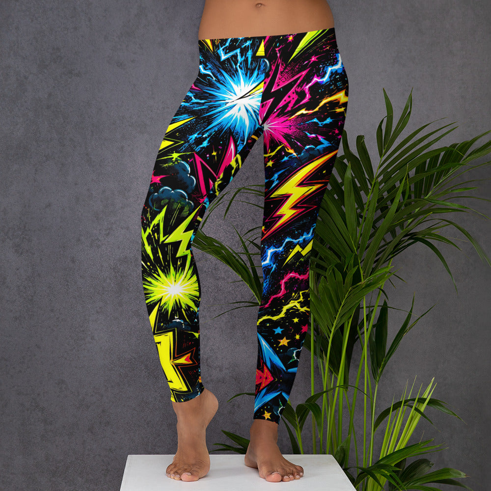 Leggings - Electric Neon Lightning Bolt Cosmic by printfluence.net