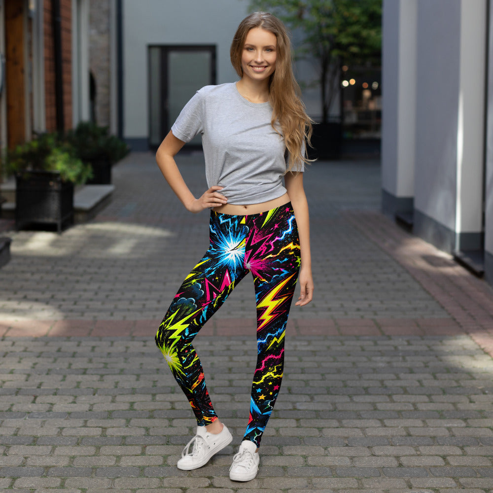 Leggings - Electric Neon Lightning Bolt Cosmic by printfluence.net
