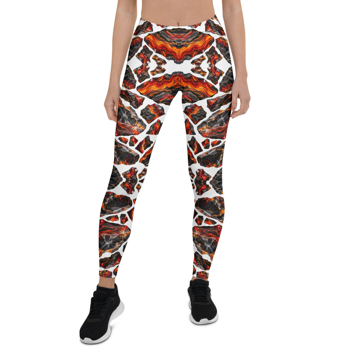 Heritage Bloom Lovers | All-Over Print Leggings — Fiery Volcanic Magma and Obsidian Rock Mineral Pattern by printfluence