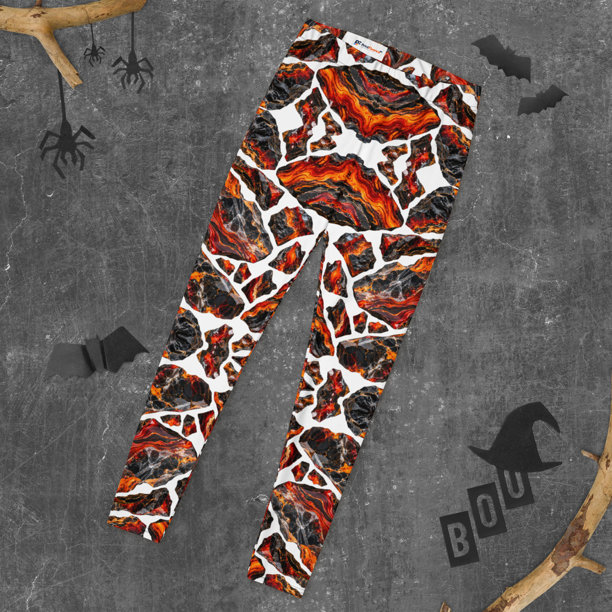 Heritage Bloom Lovers | All-Over Print Leggings — Fiery Volcanic Magma and Obsidian Rock Mineral Pattern by printfluence