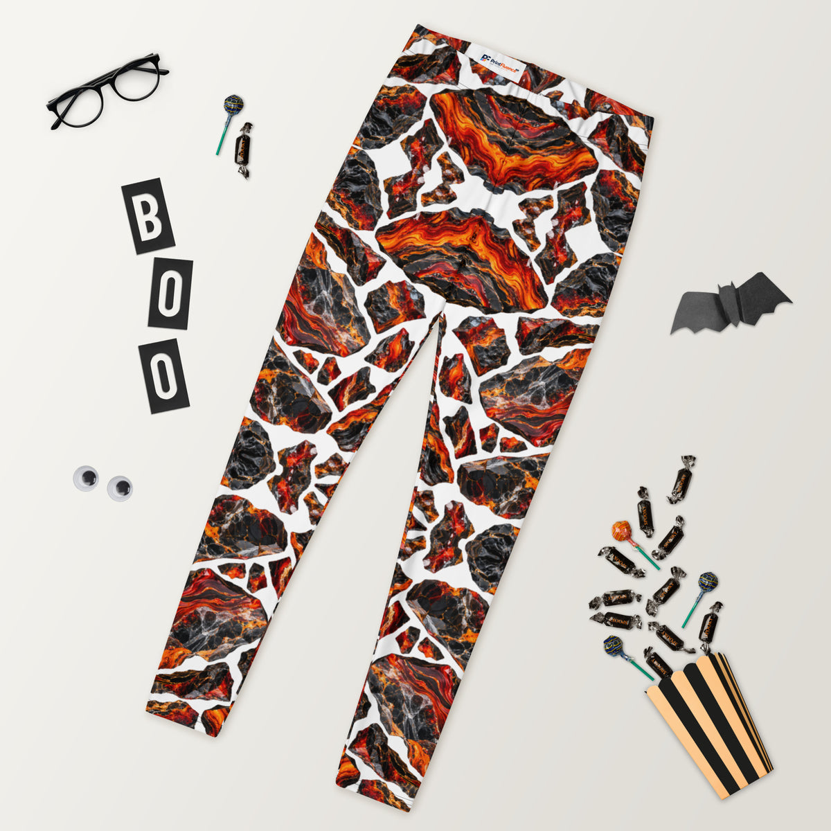 Heritage Bloom Lovers | All-Over Print Leggings — Fiery Volcanic Magma and Obsidian Rock Mineral Pattern by printfluence