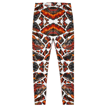 Heritage Bloom Lovers | All-Over Print Leggings — Fiery Volcanic Magma and Obsidian Rock Mineral Pattern by printfluence