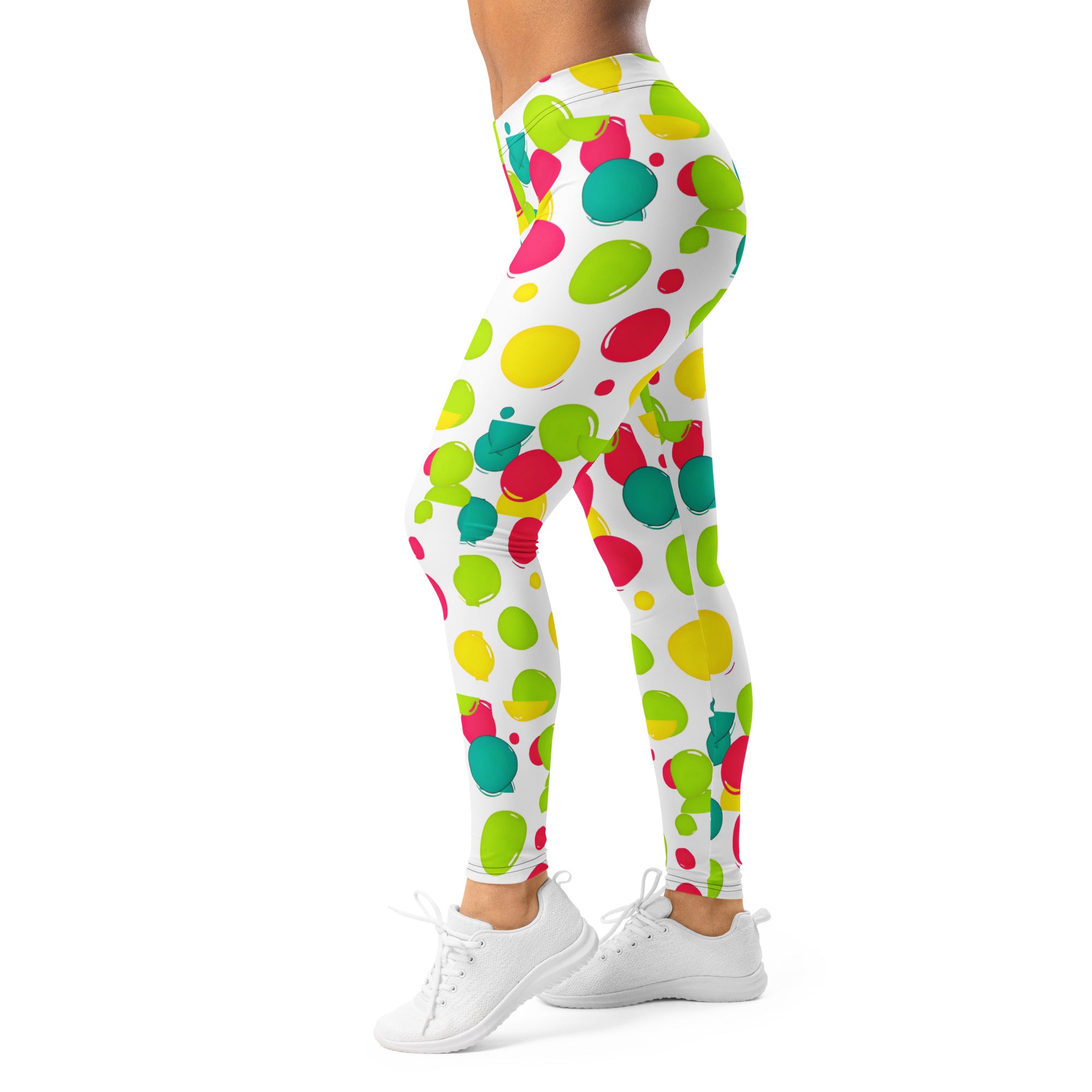 Leggings - Vibrant Circle Burst Leggings – Pink Green Blue Yellow Abstract Pattern Yoga Pants by printfluence.net