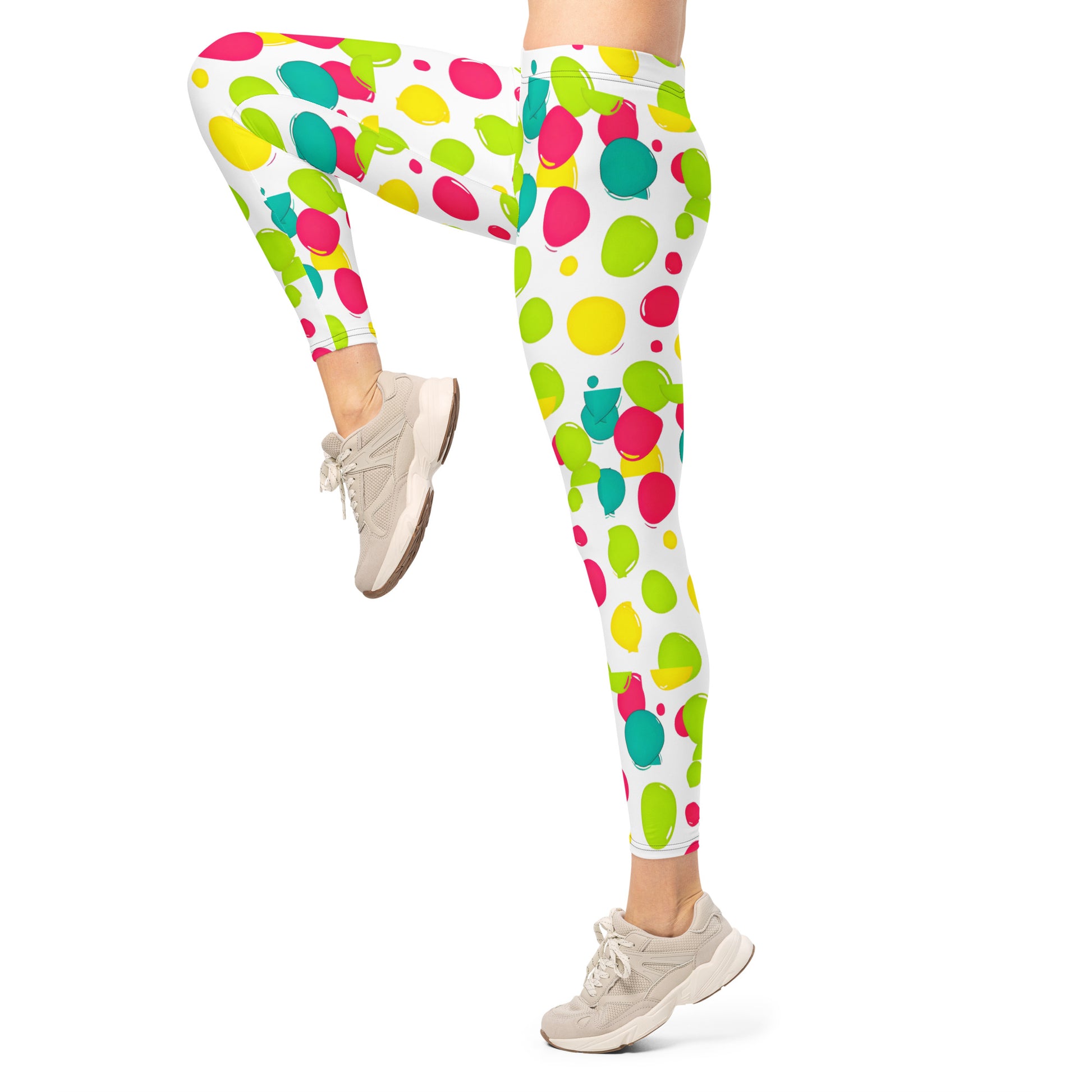 Leggings - Vibrant Circle Burst Leggings – Pink Green Blue Yellow Abstract Pattern Yoga Pants by printfluence.net