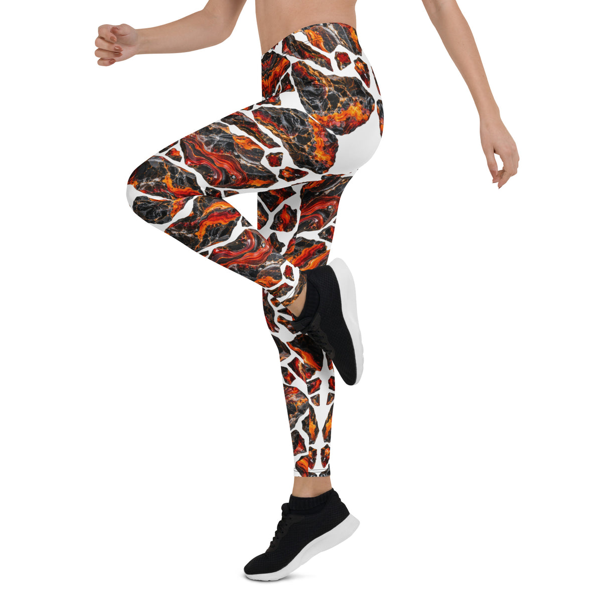 Heritage Bloom Lovers | All-Over Print Leggings — Fiery Volcanic Magma and Obsidian Rock Mineral Pattern by printfluence