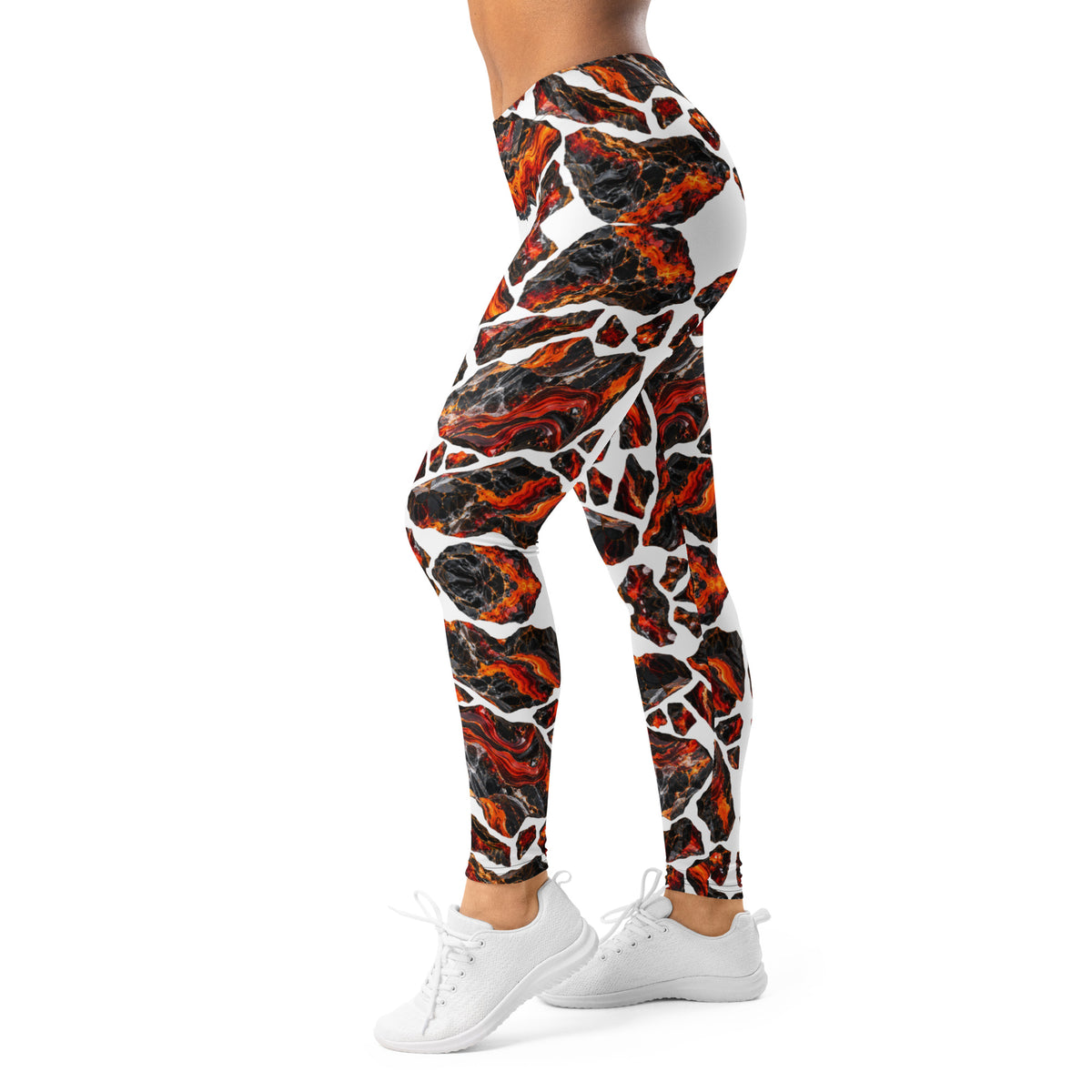 Heritage Bloom Lovers | All-Over Print Leggings — Fiery Volcanic Magma and Obsidian Rock Mineral Pattern by printfluence