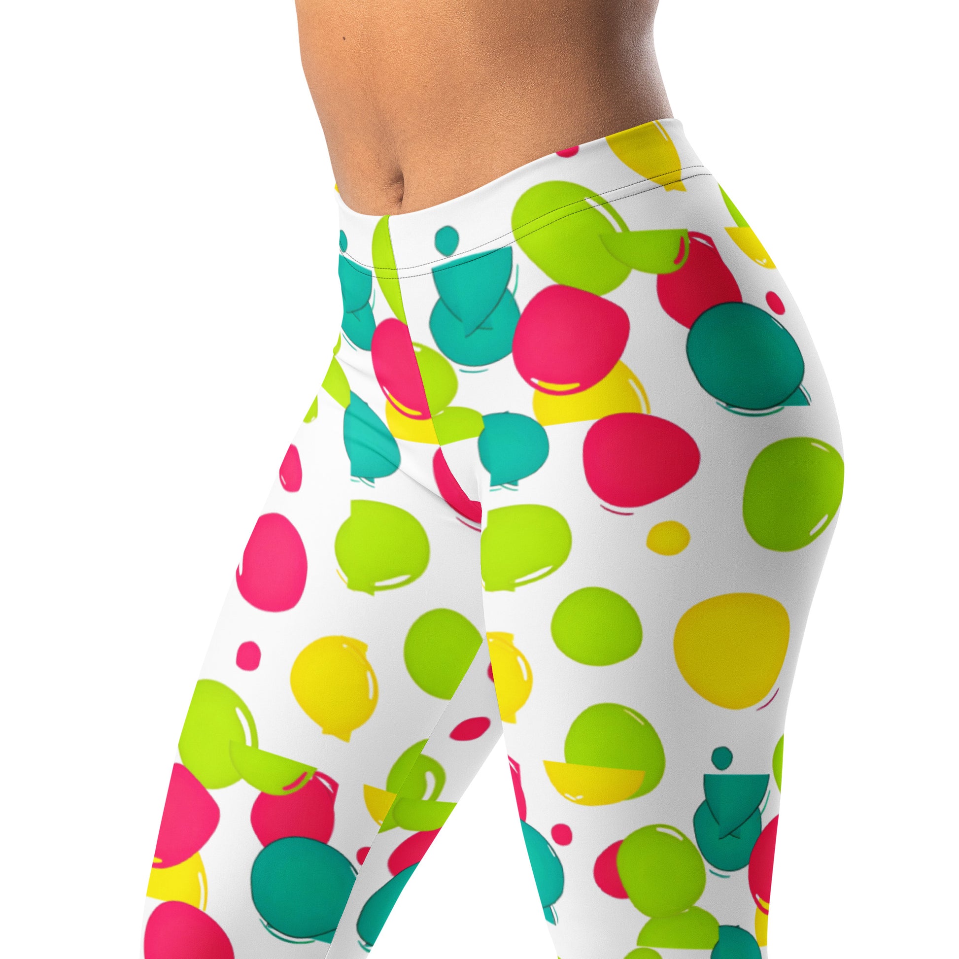 Leggings - Vibrant Circle Burst Leggings – Pink Green Blue Yellow Abstract Pattern Yoga Pants by printfluence.net