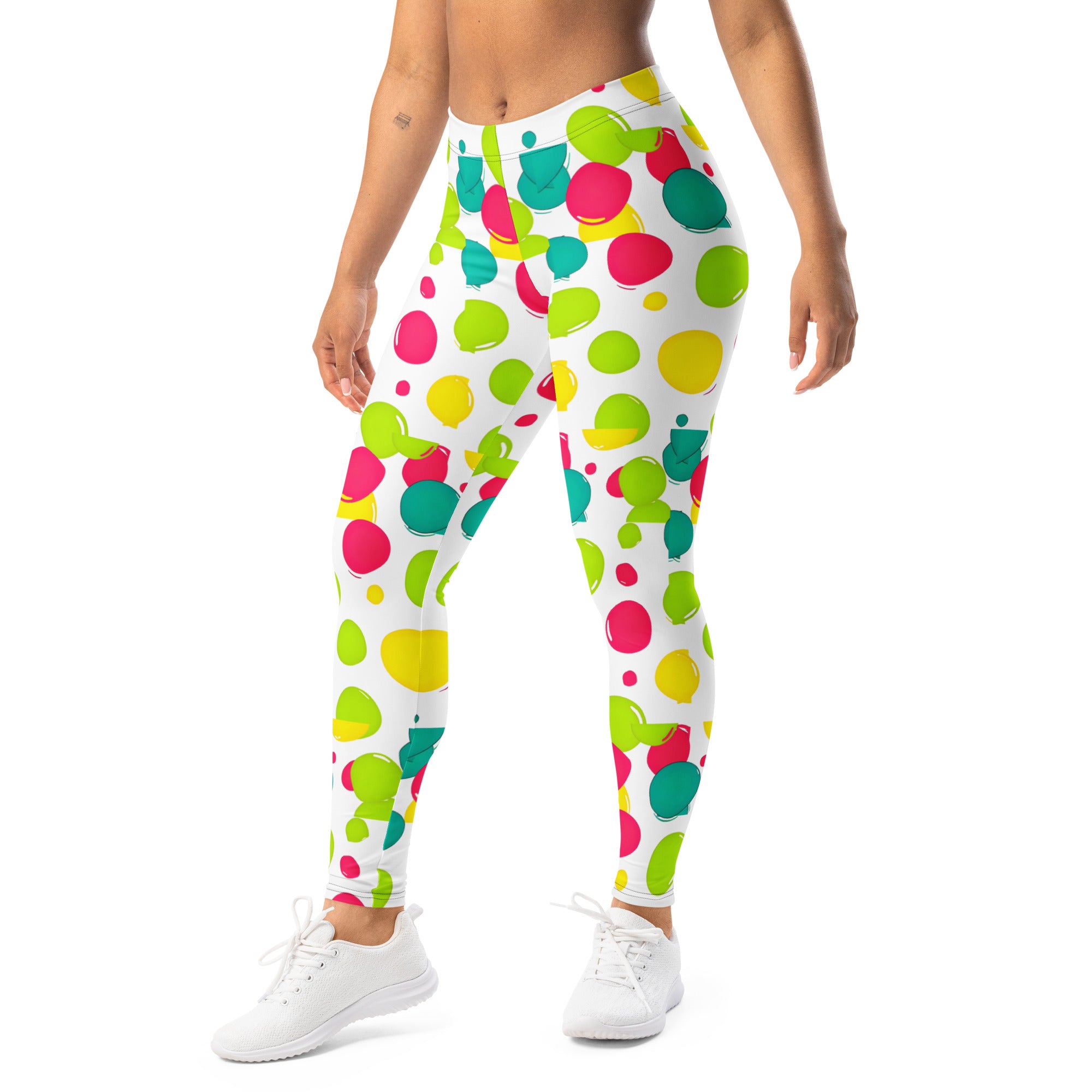Leggings - Vibrant Circle Burst Leggings – Pink Green Blue Yellow Abstract Pattern Yoga Pants by printfluence.net