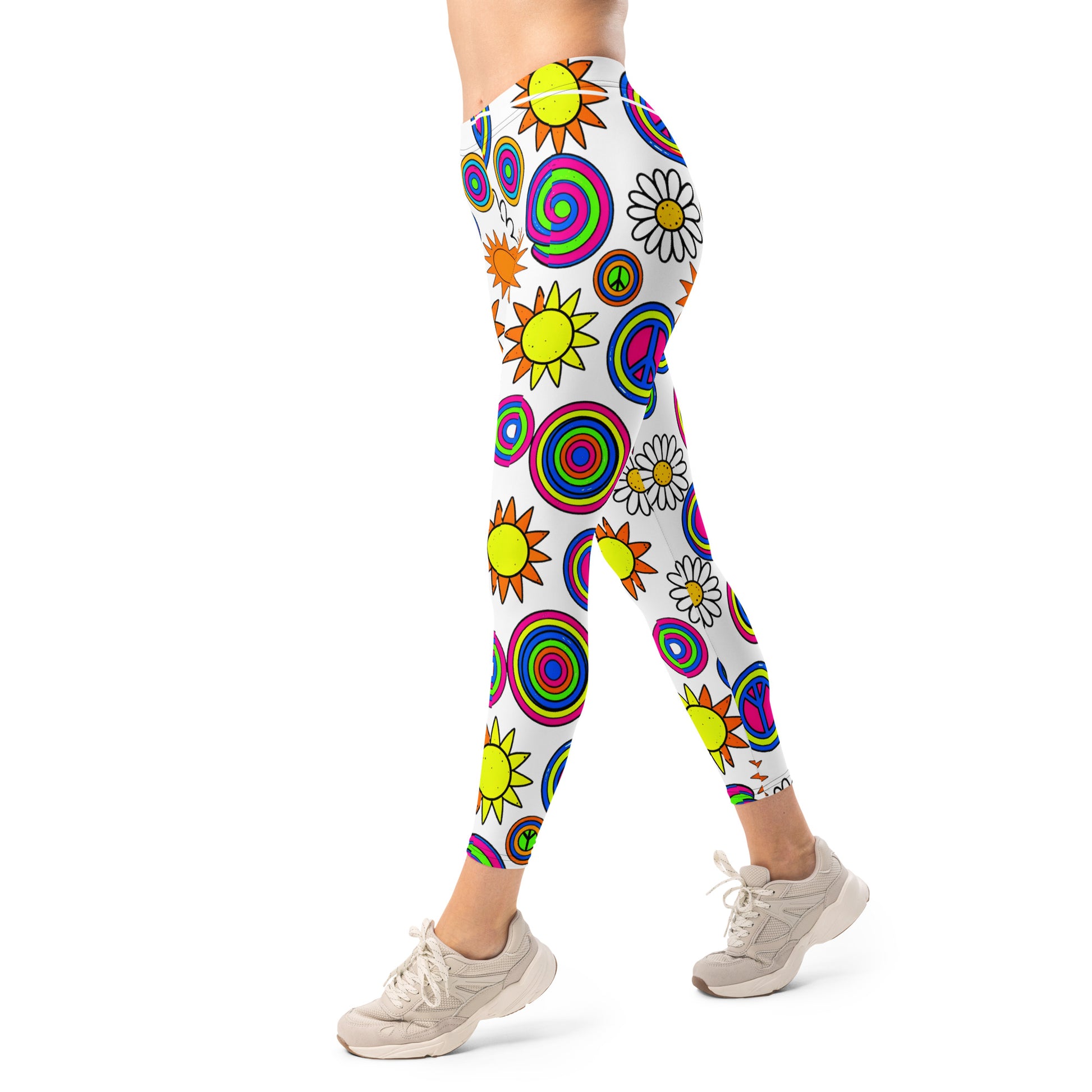 Leggings - Groovy Peace & Sunshine Leggings – Feel‑Good Retro Vibes by printfluence.net