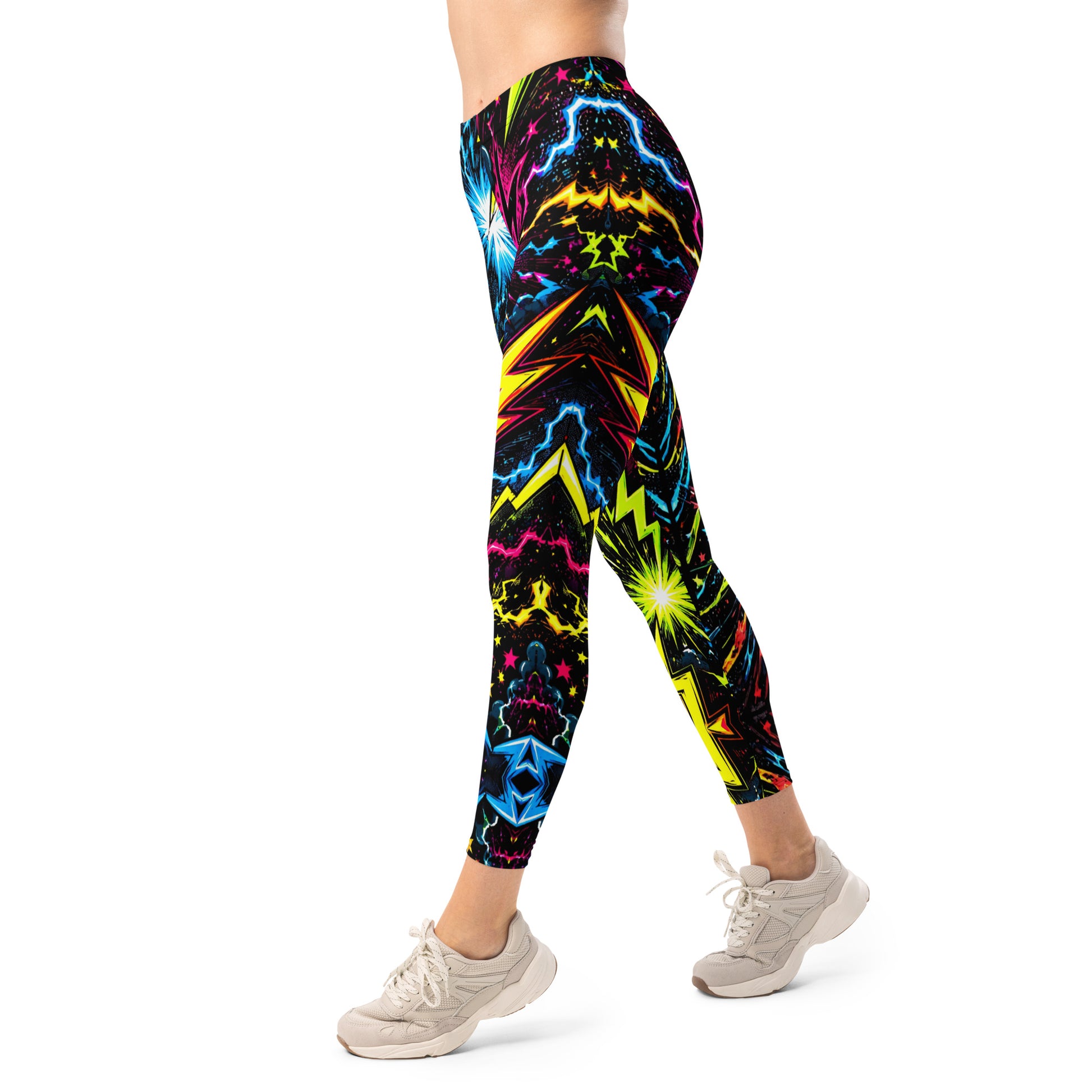 Leggings - Electric Neon Lightning Bolt Cosmic by printfluence.net