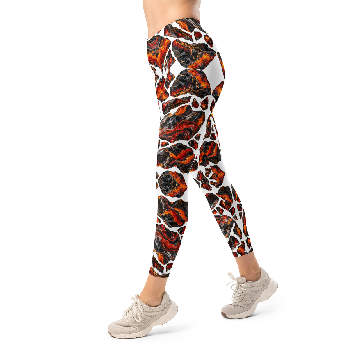 Heritage Bloom Lovers | All-Over Print Leggings — Fiery Volcanic Magma and Obsidian Rock Mineral Pattern by printfluence