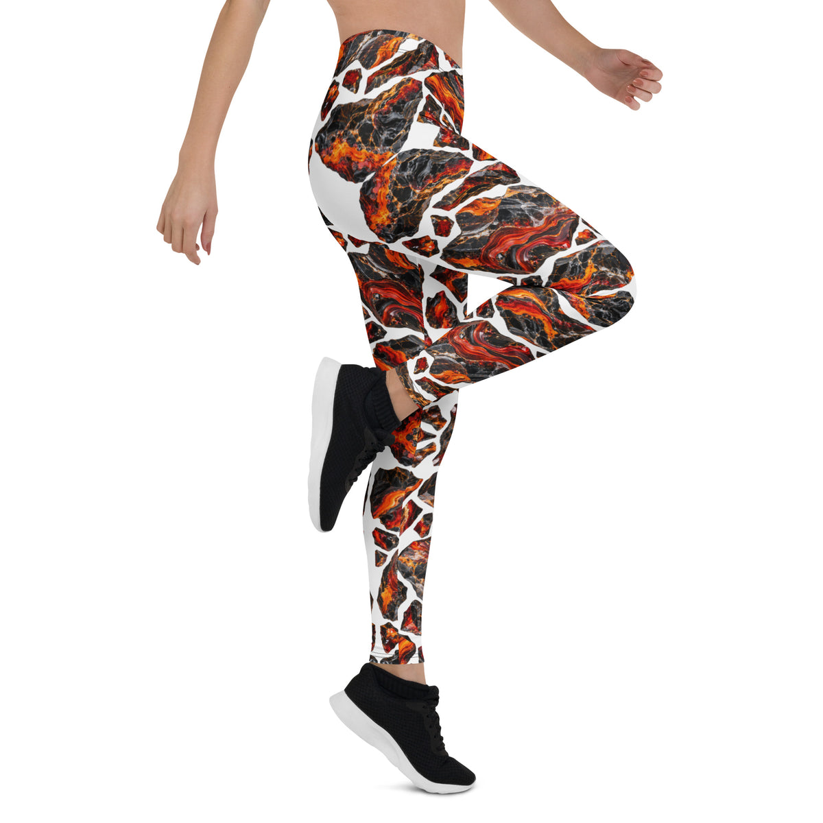 Heritage Bloom Lovers | All-Over Print Leggings — Fiery Volcanic Magma and Obsidian Rock Mineral Pattern by printfluence