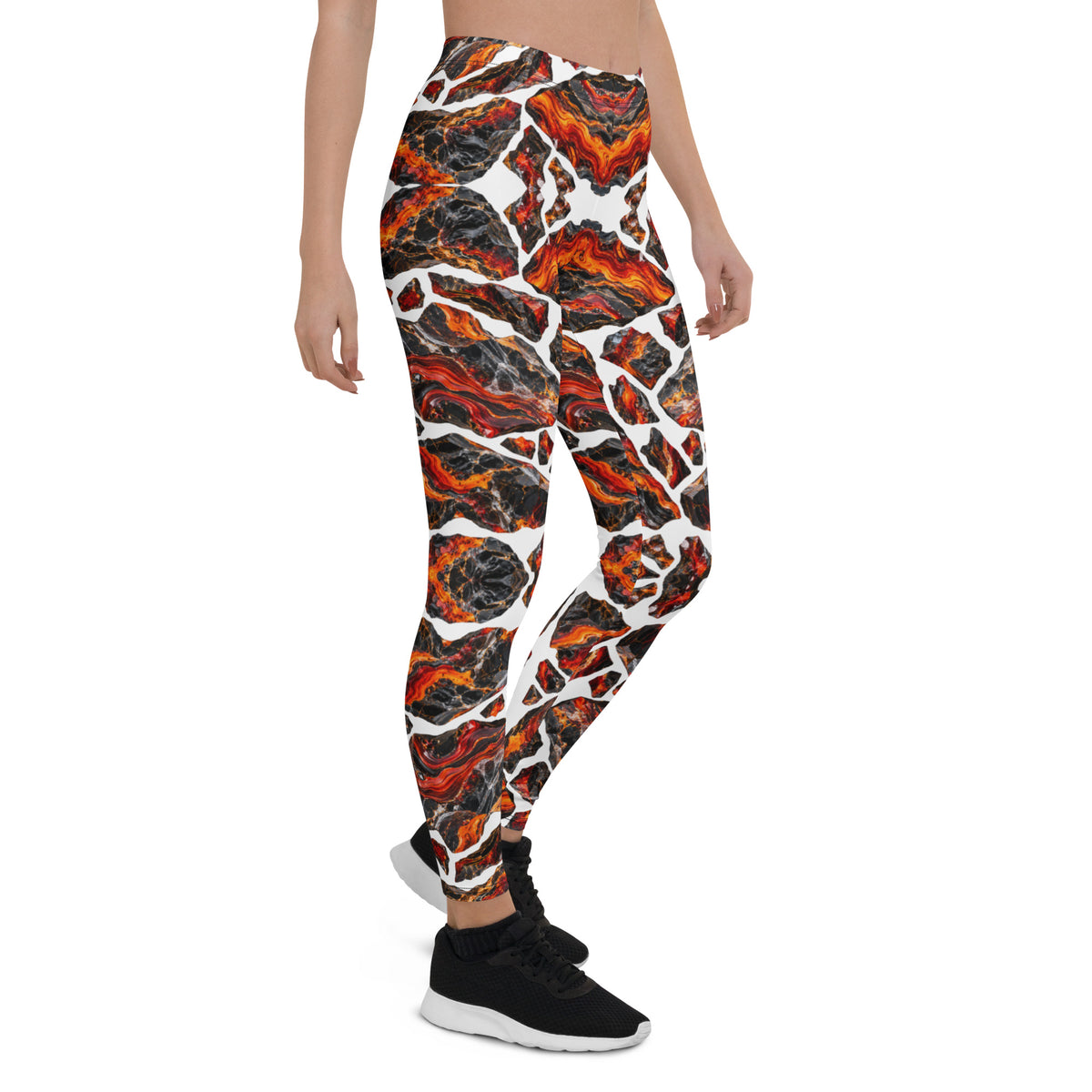Heritage Bloom Lovers | All-Over Print Leggings — Fiery Volcanic Magma and Obsidian Rock Mineral Pattern by printfluence