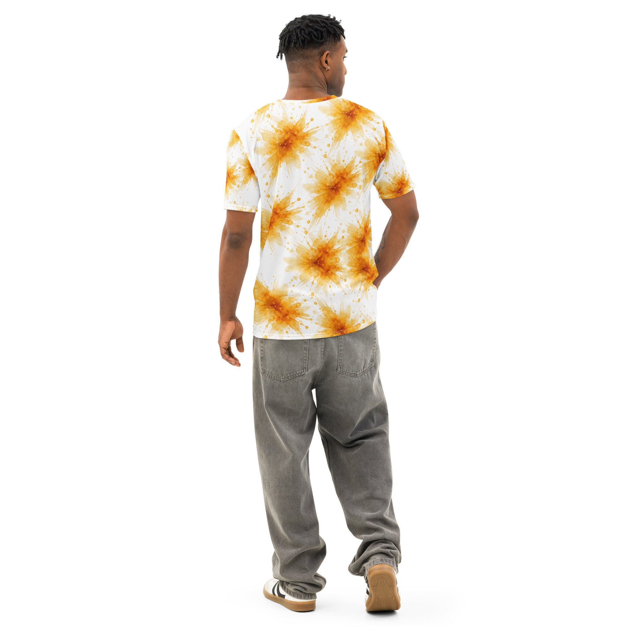 Men’s cotton crew neck t-shirt - Sun Splash Crew Neck T-Shirt – Men's Yellow Watercolor Print Tee by printfluence.net