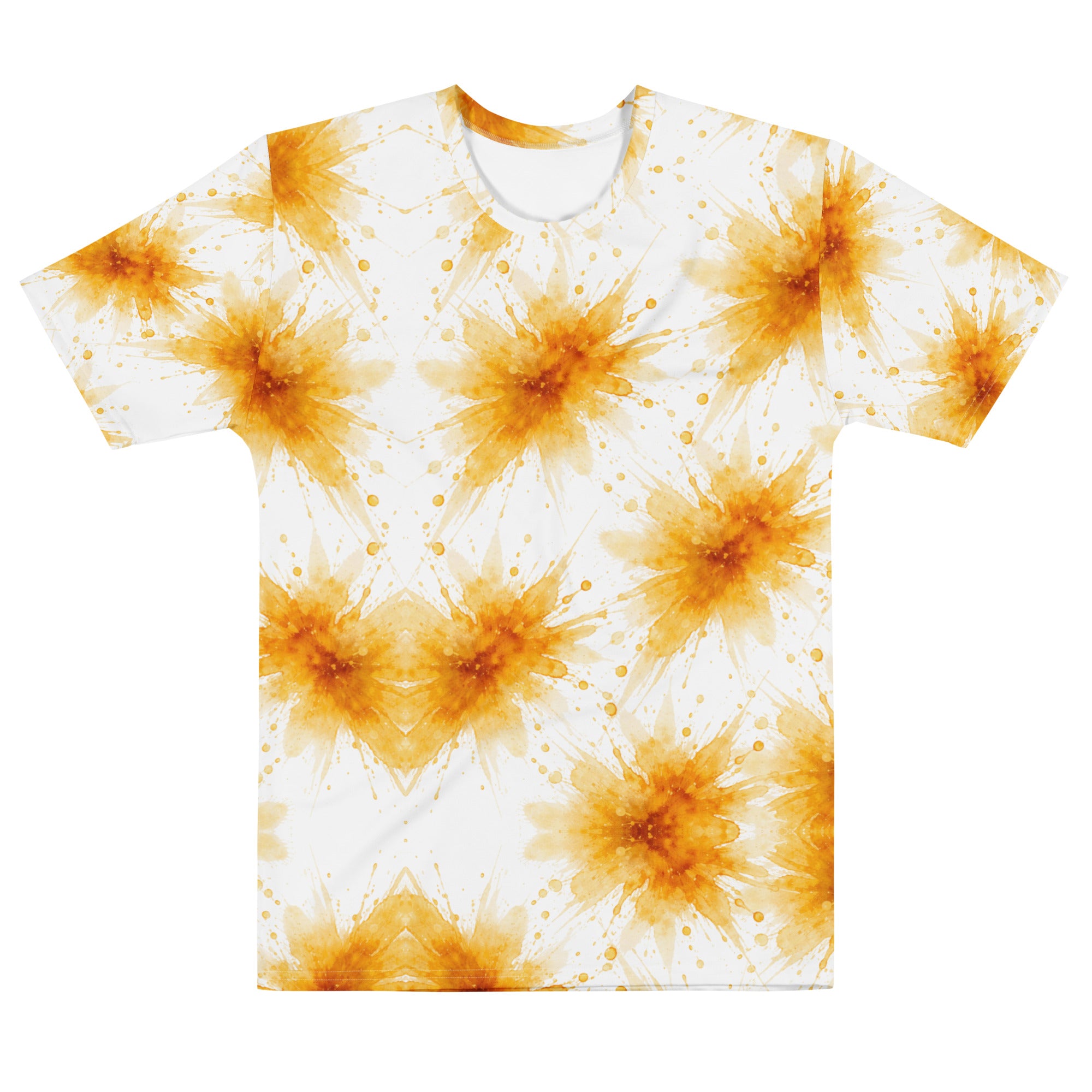 Men’s cotton crew neck t-shirt - Sun Splash Crew Neck T-Shirt – Men's Yellow Watercolor Print Tee by printfluence.net