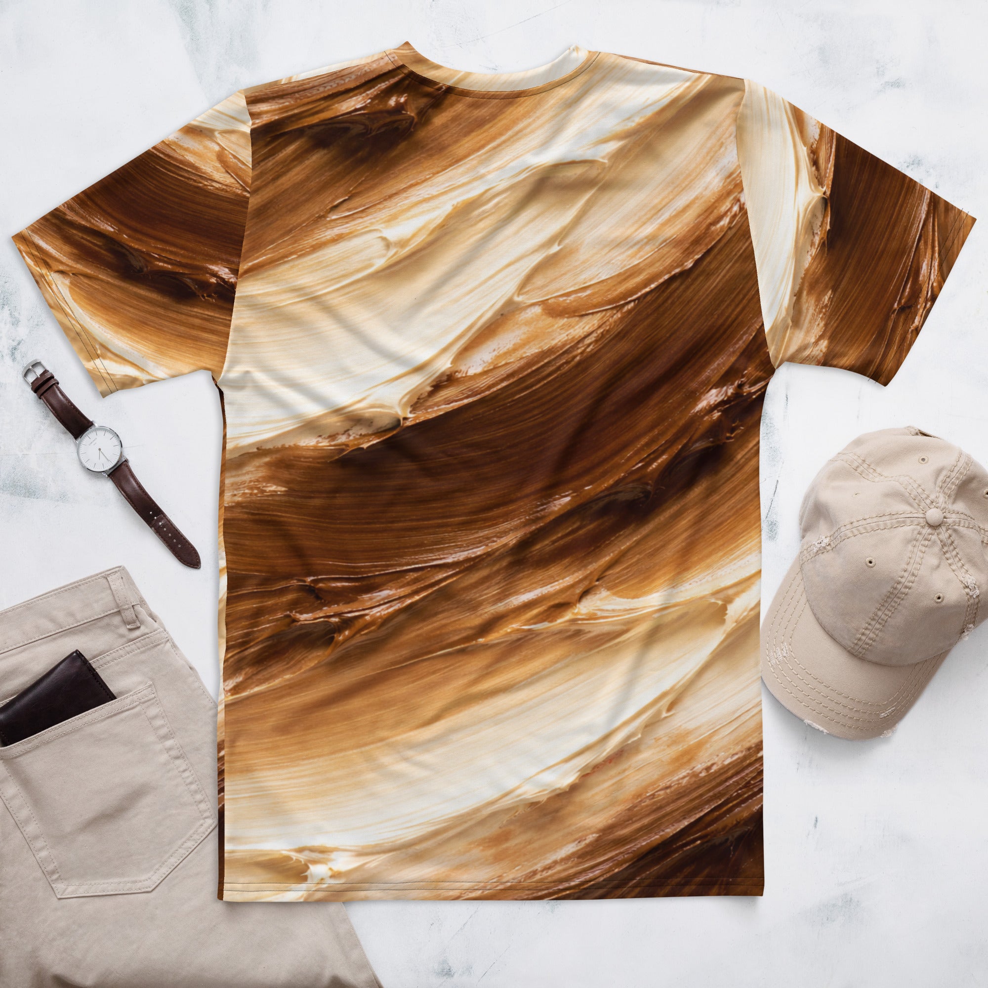Men's t-shirt - Earthflow Crew Neck T-Shirt – Men's Brown Cream Oil Paint All-Over Print by printfluence.net