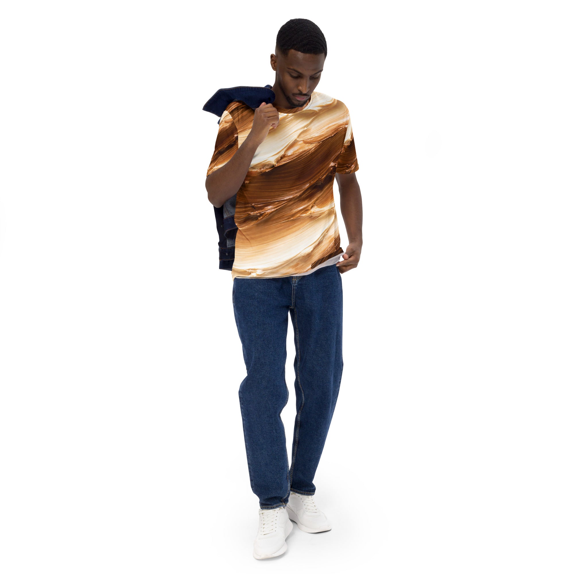 Men's t-shirt - Earthflow Crew Neck T-Shirt – Men's Brown Cream Oil Paint All-Over Print by printfluence.net