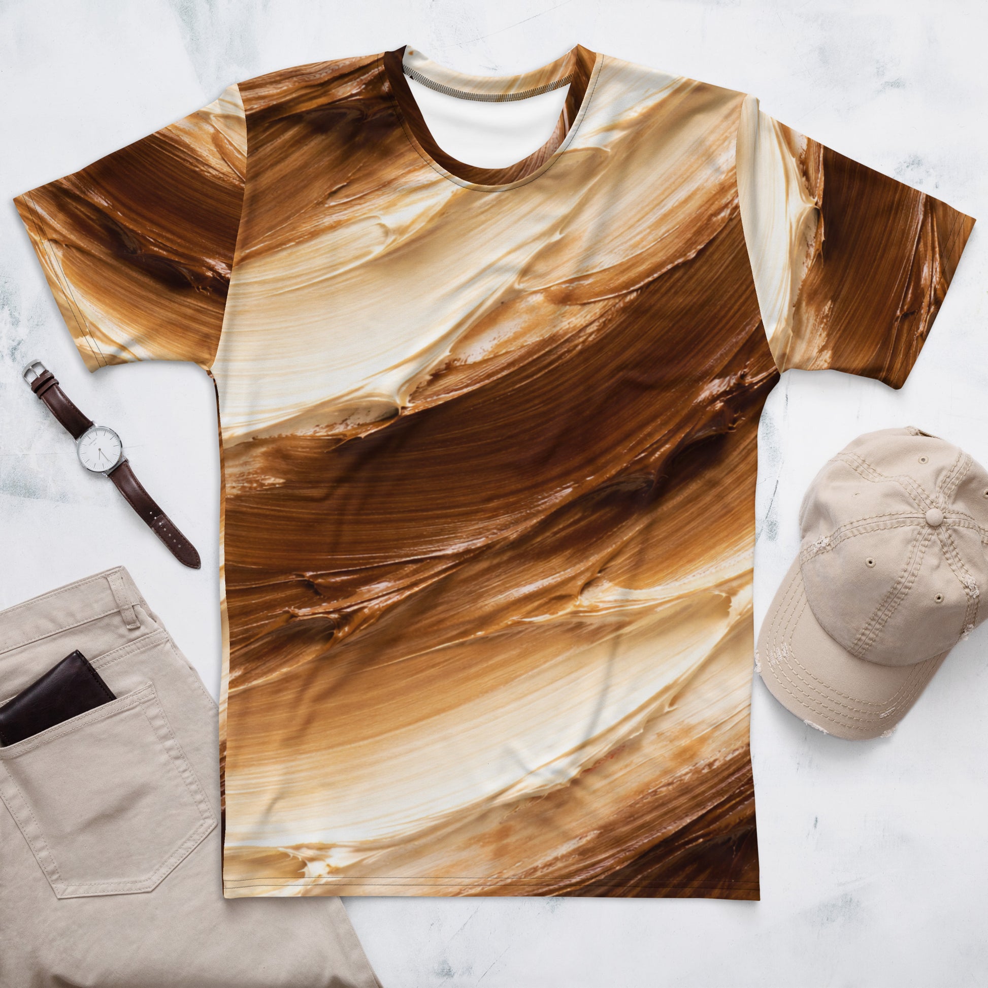 Men's t-shirt - Earthflow Crew Neck T-Shirt – Men's Brown Cream Oil Paint All-Over Print by printfluence.net