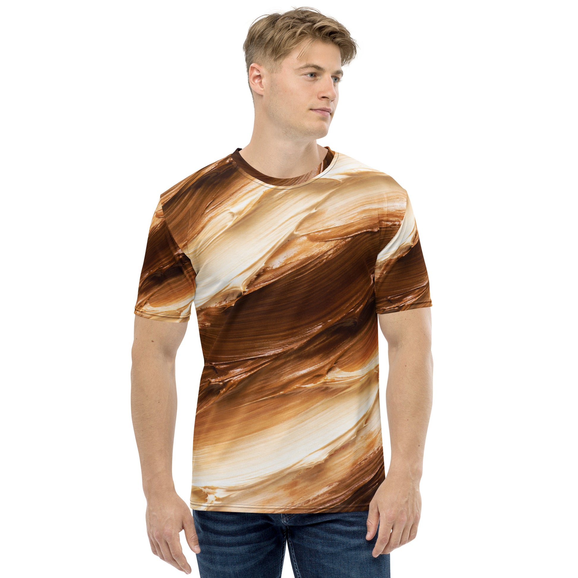 Men's t-shirt - Earthflow Crew Neck T-Shirt – Men's Brown Cream Oil Paint All-Over Print by printfluence.net
