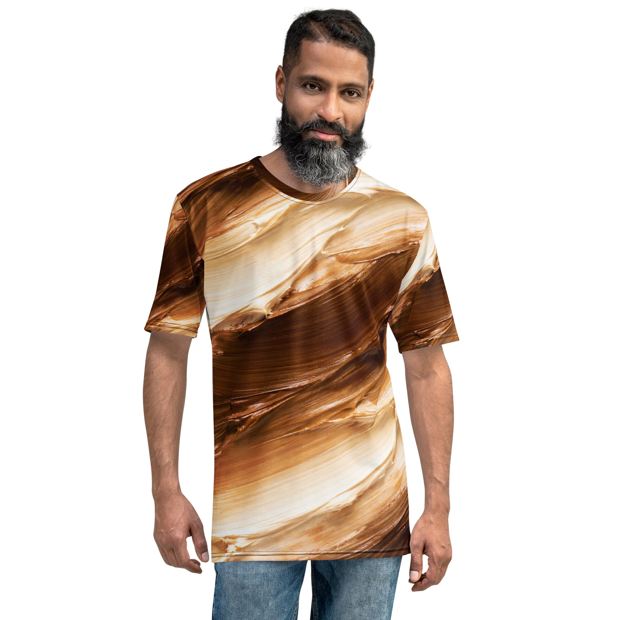 Men's t-shirt - Earthflow Crew Neck T-Shirt – Men's Brown Cream Oil Paint All-Over Print by printfluence.net