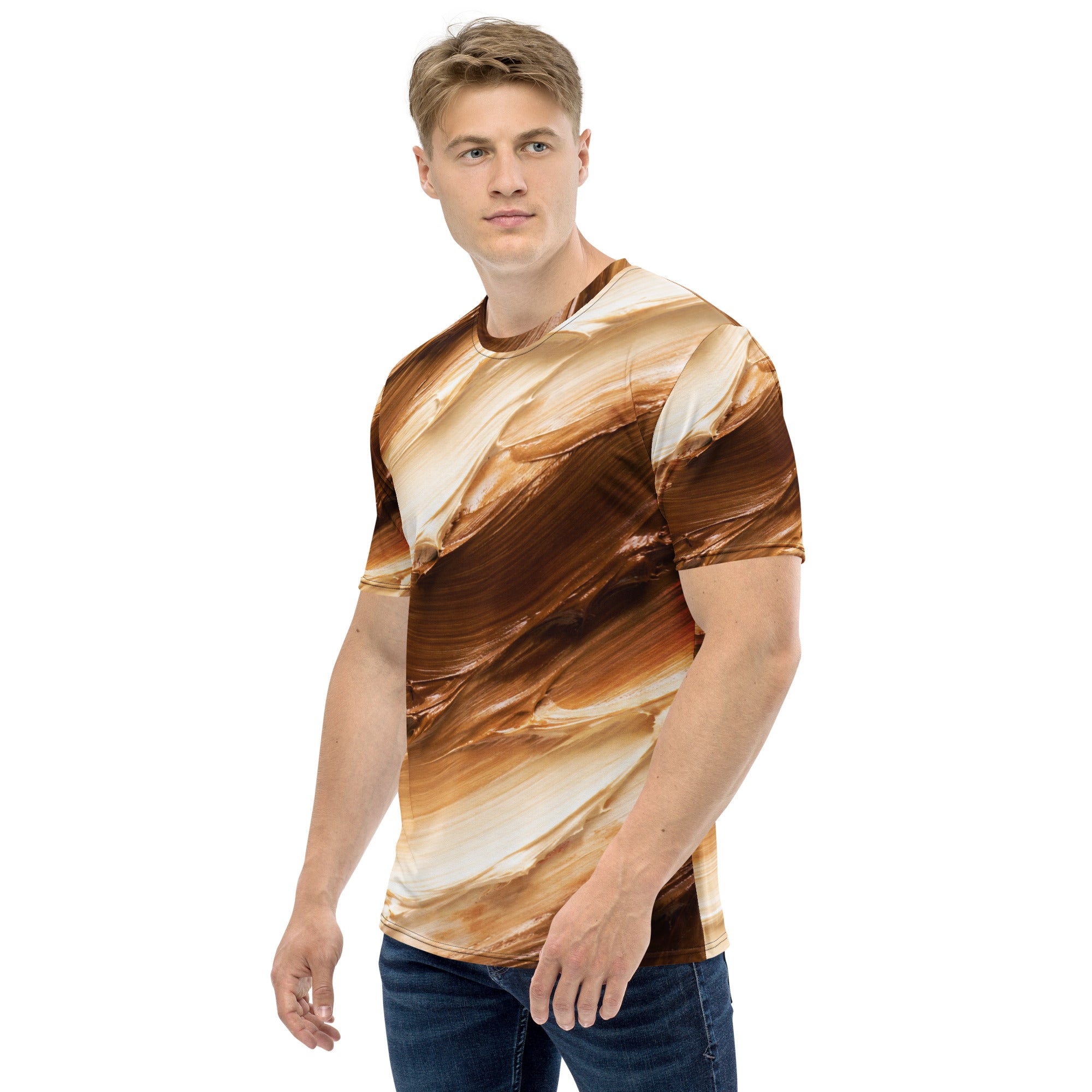 Men's t-shirt - Earthflow Crew Neck T-Shirt – Men's Brown Cream Oil Paint All-Over Print by printfluence.net