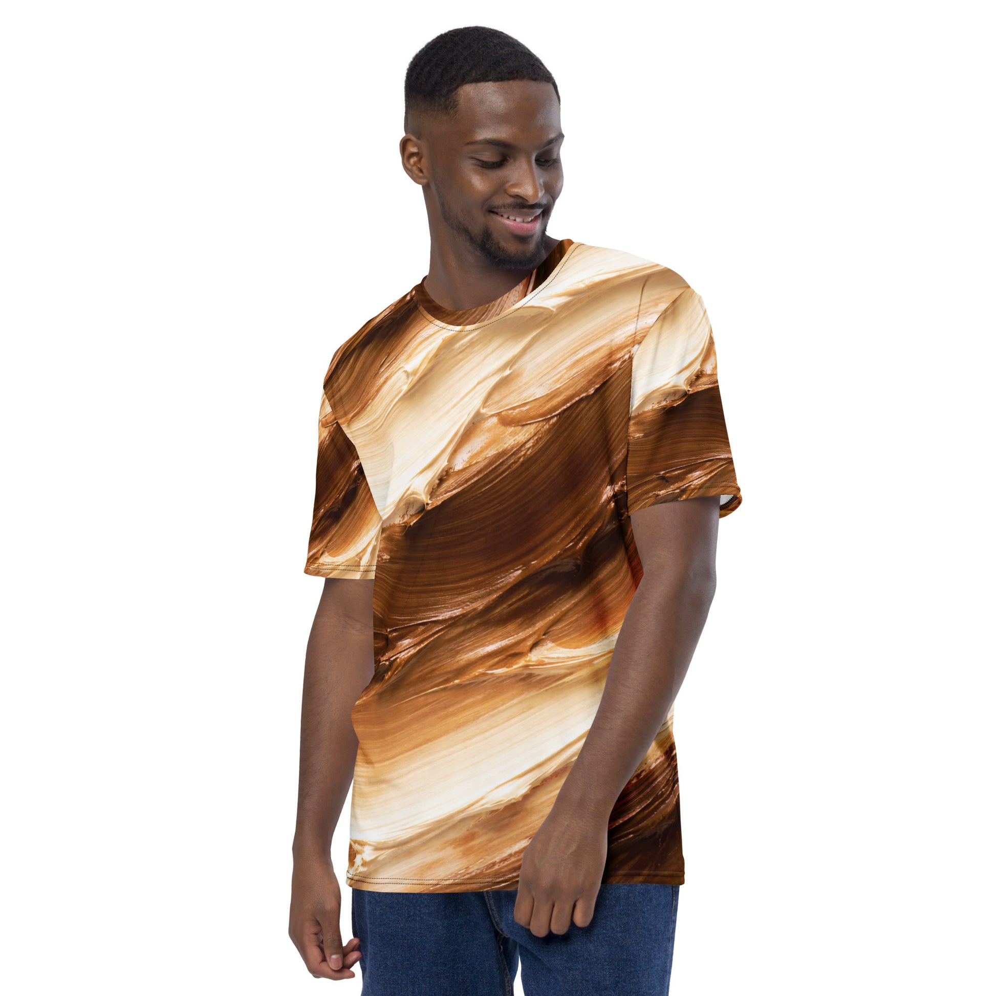 Men's t-shirt - Earthflow Crew Neck T-Shirt – Men's Brown Cream Oil Paint All-Over Print by printfluence.net
