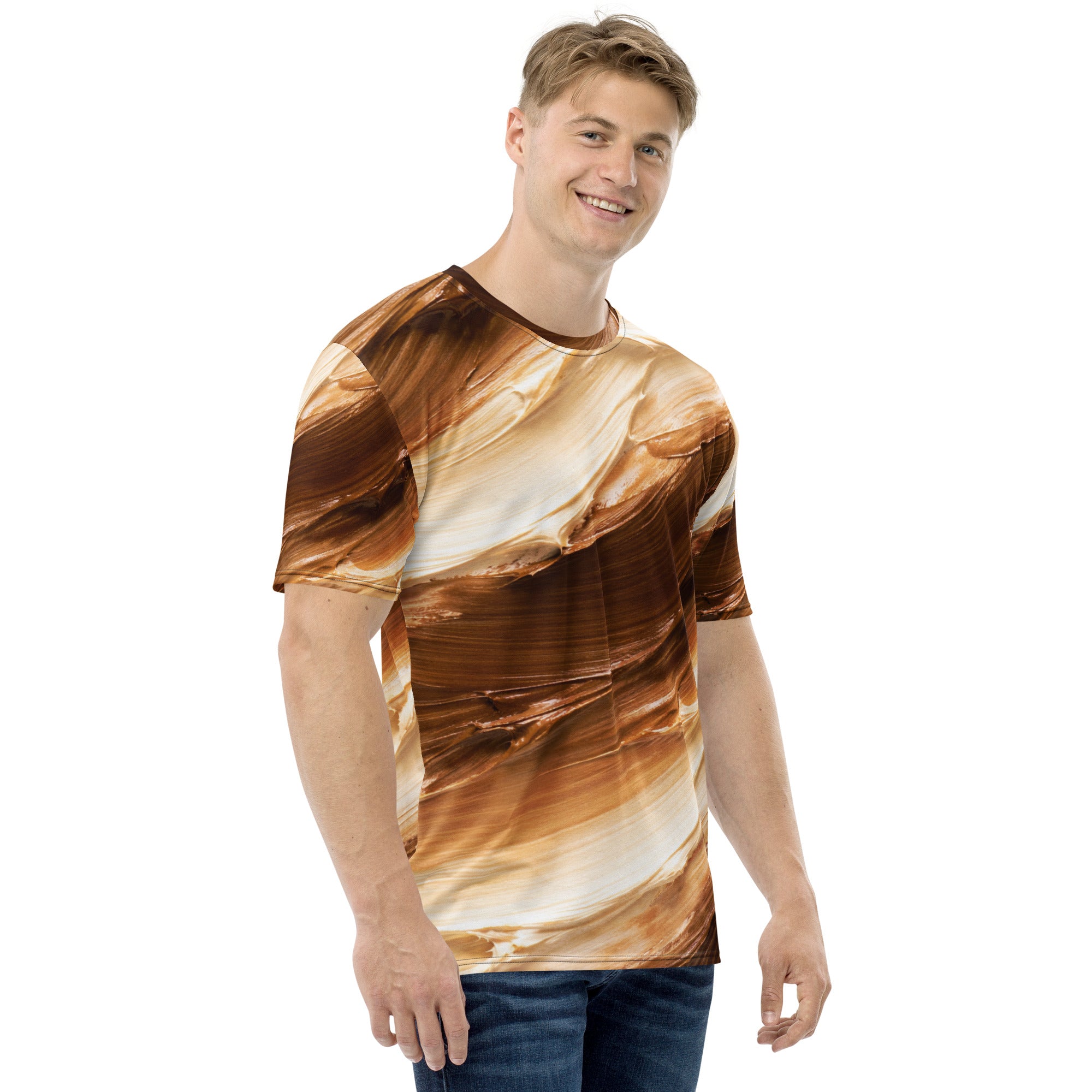 Men's t-shirt - Earthflow Crew Neck T-Shirt – Men's Brown Cream Oil Paint All-Over Print by printfluence.net