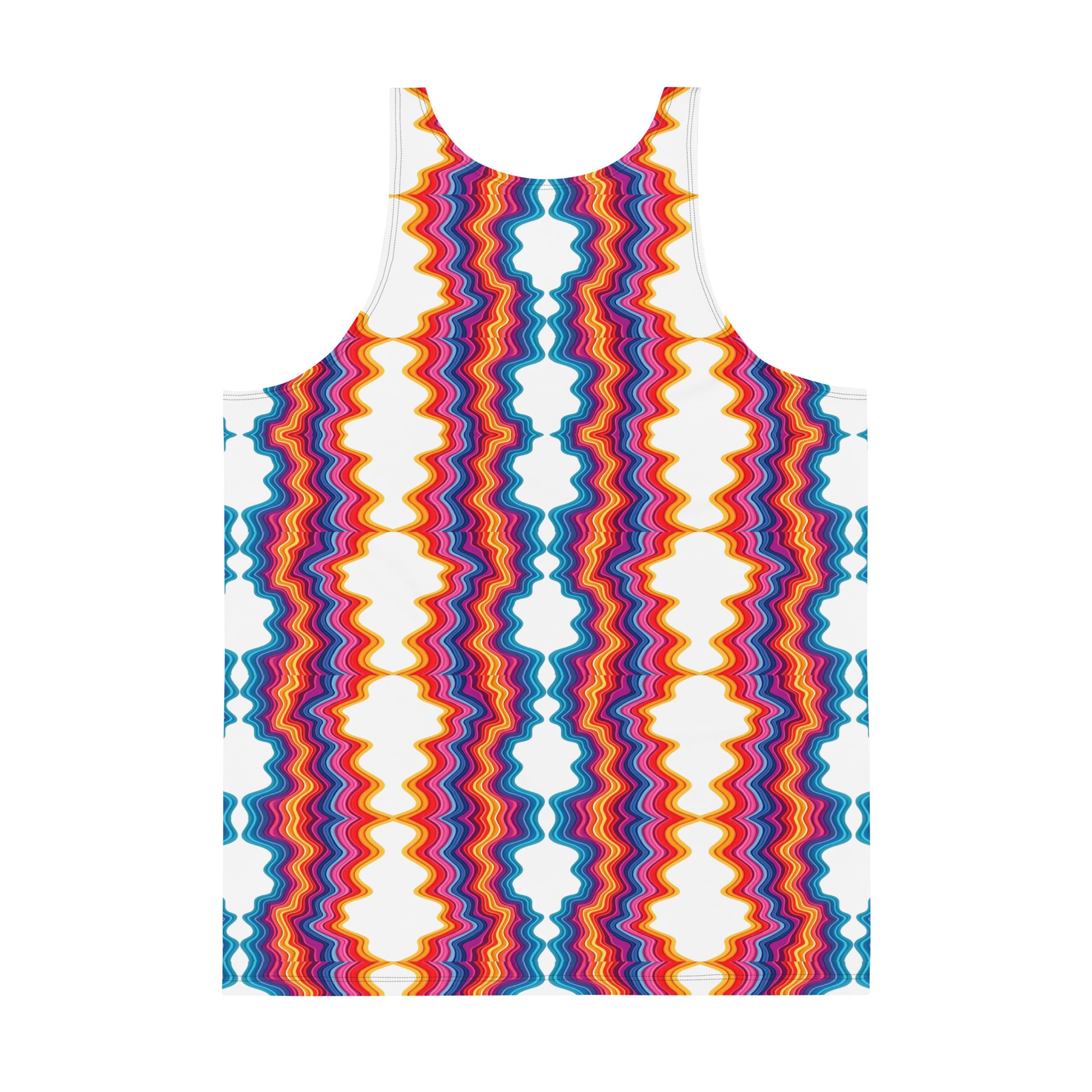 Unisex Tank Top - Vibrant Psychedelic Waves Unisex Tank Top – Retro Rainbow Abstract Streetwear by printfluence.net