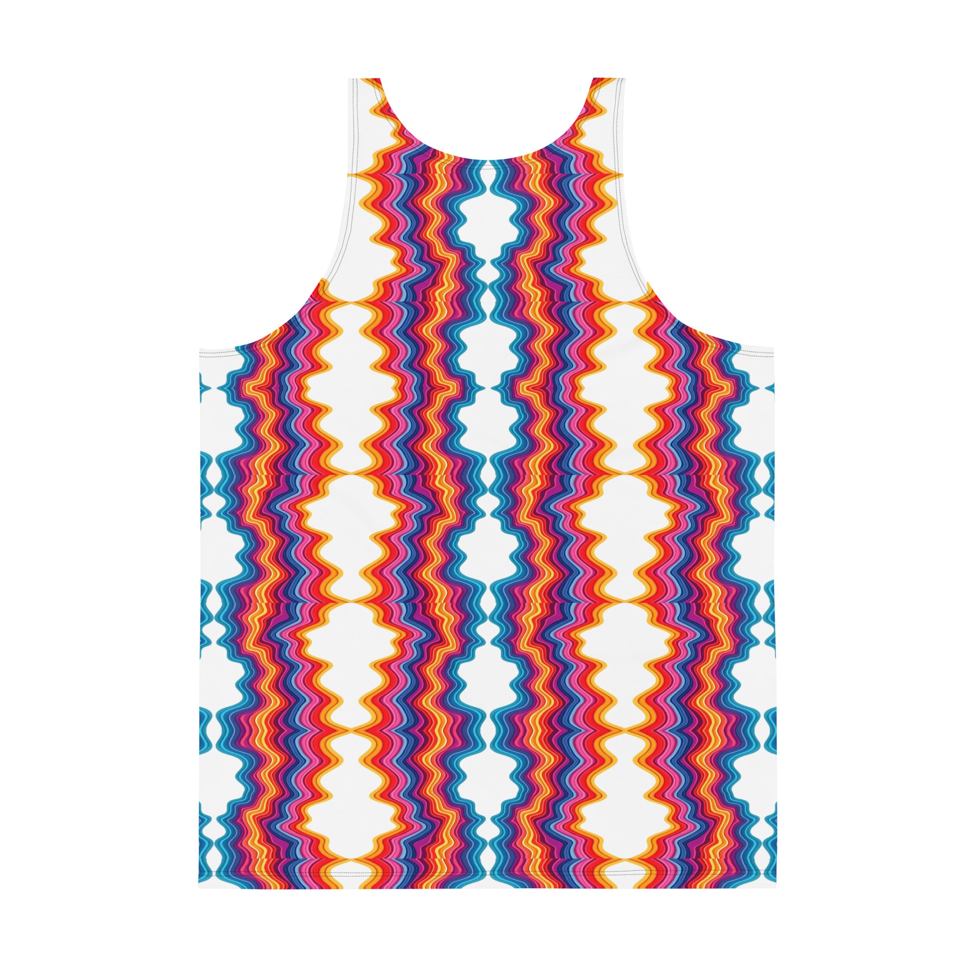 Unisex Tank Top - Vibrant Psychedelic Waves Unisex Tank Top – Retro Rainbow Abstract Streetwear by printfluence.net