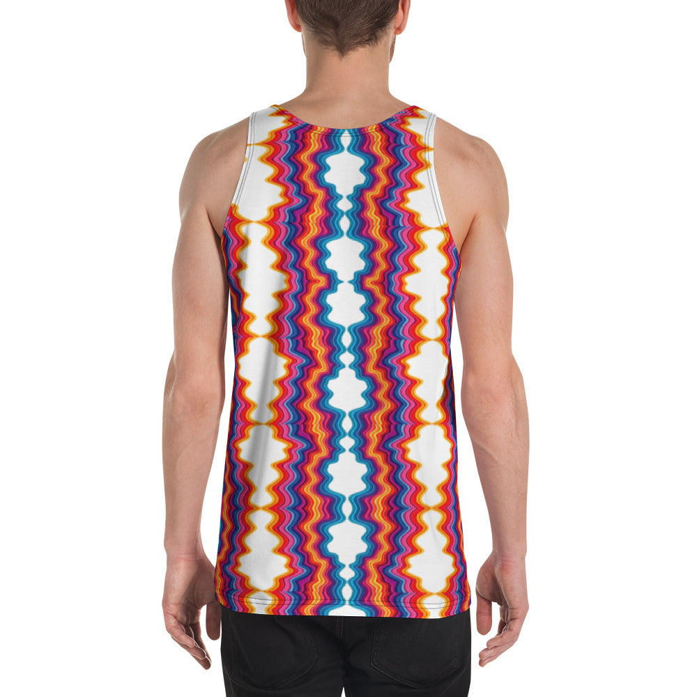 Unisex Tank Top - Vibrant Psychedelic Waves Unisex Tank Top – Retro Rainbow Abstract Streetwear by printfluence.net