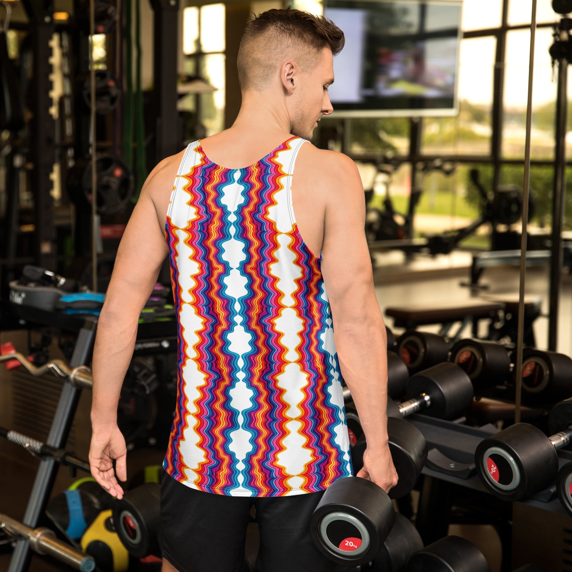 Unisex Tank Top - Vibrant Psychedelic Waves Unisex Tank Top – Retro Rainbow Abstract Streetwear by printfluence.net