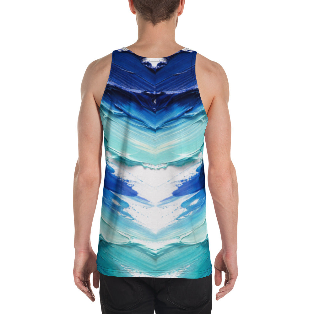 Unisex Tank Top - Ocean Splash Tank Top – Unisex Blue Oil Paint Gradient Abstract Tee by printfluence.net