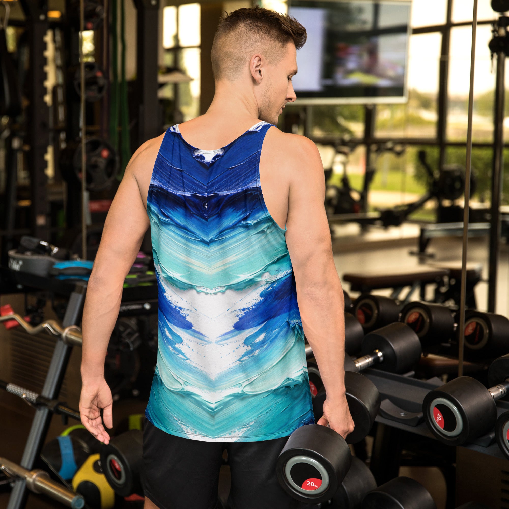 Unisex Tank Top - Ocean Splash Tank Top – Unisex Blue Oil Paint Gradient Abstract Tee by printfluence.net