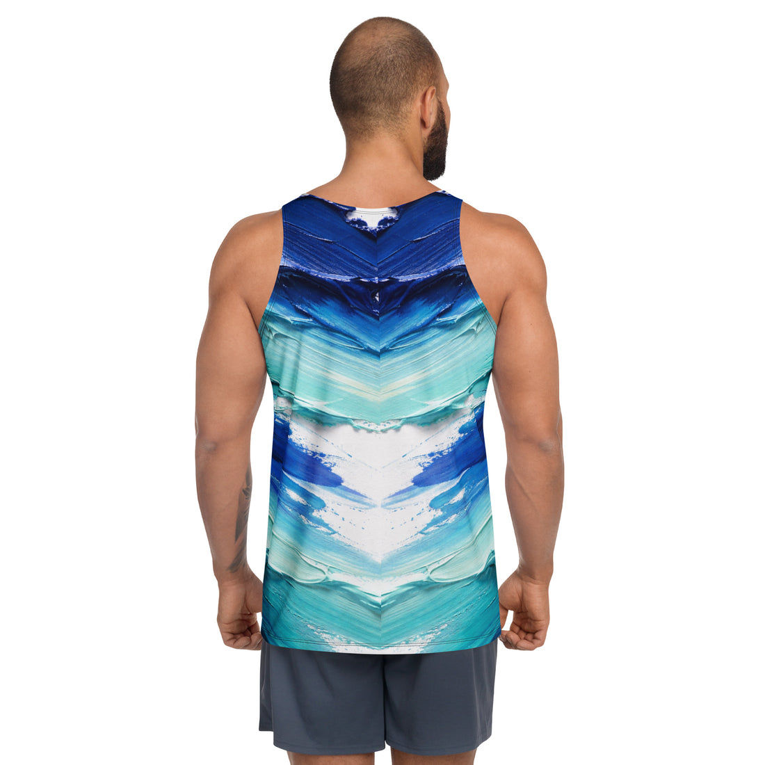 Unisex Tank Top - Ocean Splash Tank Top – Unisex Blue Oil Paint Gradient Abstract Tee by printfluence.net
