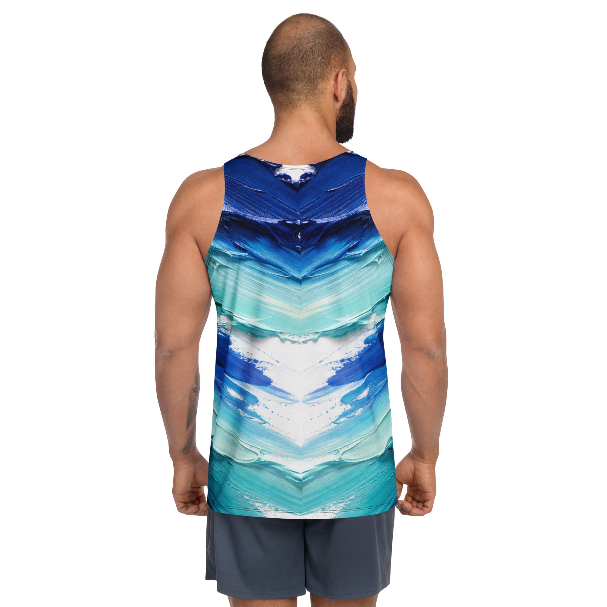 Unisex Tank Top - Ocean Splash Tank Top – Unisex Blue Oil Paint Gradient Abstract Tee by printfluence.net