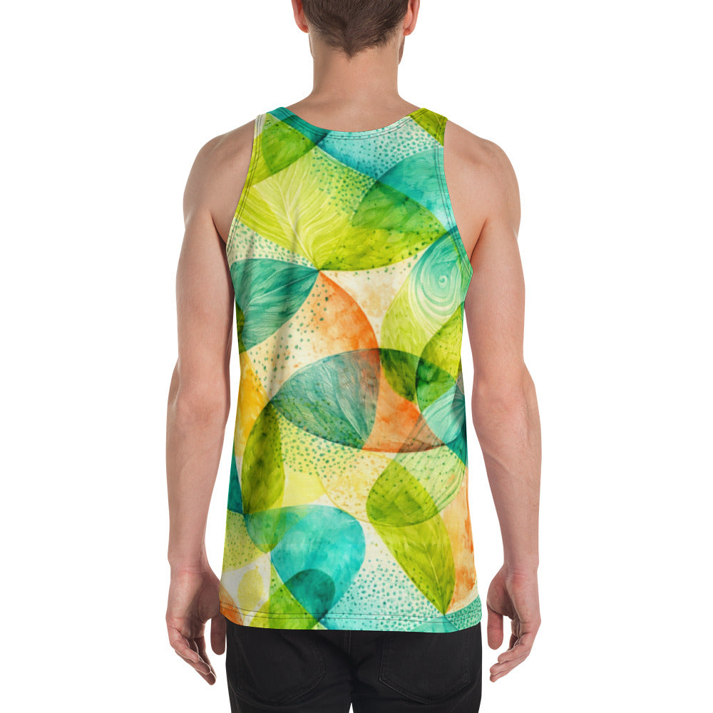 Unisex Tank Top - Vibrant Tropical Leaf Abstract Art - Premium All-Over Print Men's Tank Top by printfluence.net