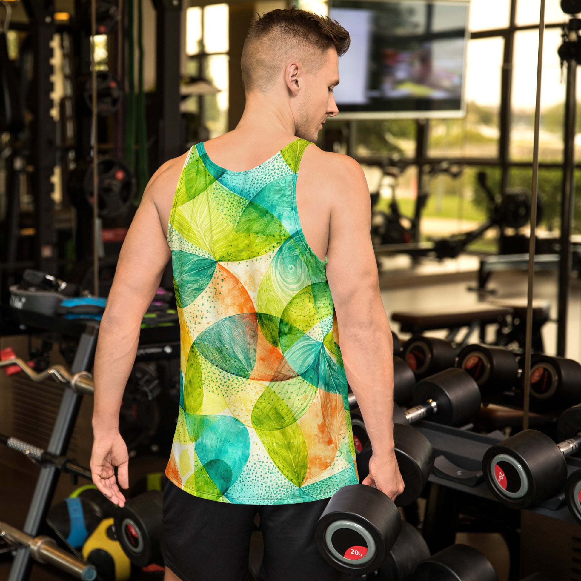 Unisex Tank Top - Vibrant Tropical Leaf Abstract Art - Premium All-Over Print Men's Tank Top by printfluence.net