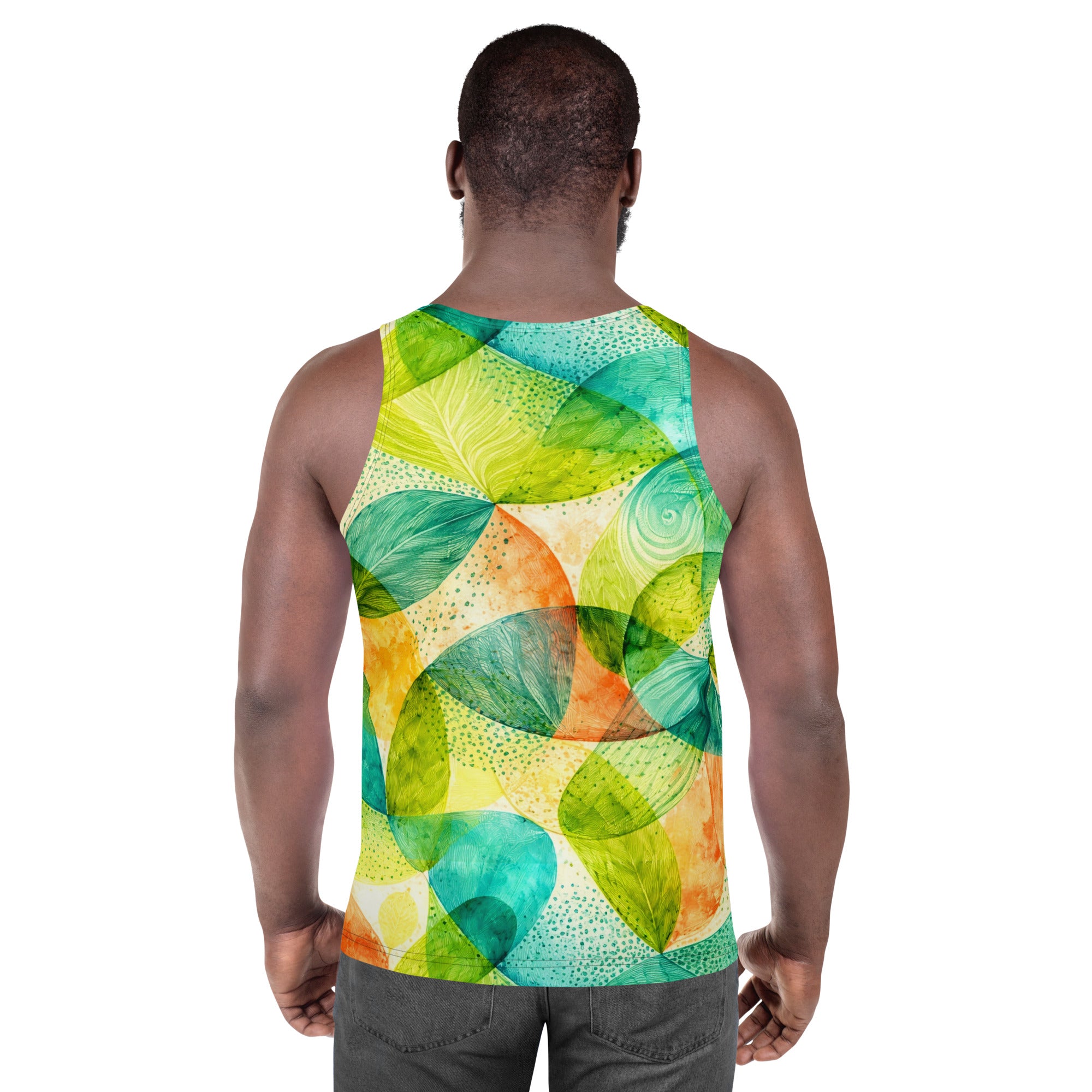 Unisex Tank Top - Vibrant Tropical Leaf Abstract Art - Premium All-Over Print Men's Tank Top by printfluence.net