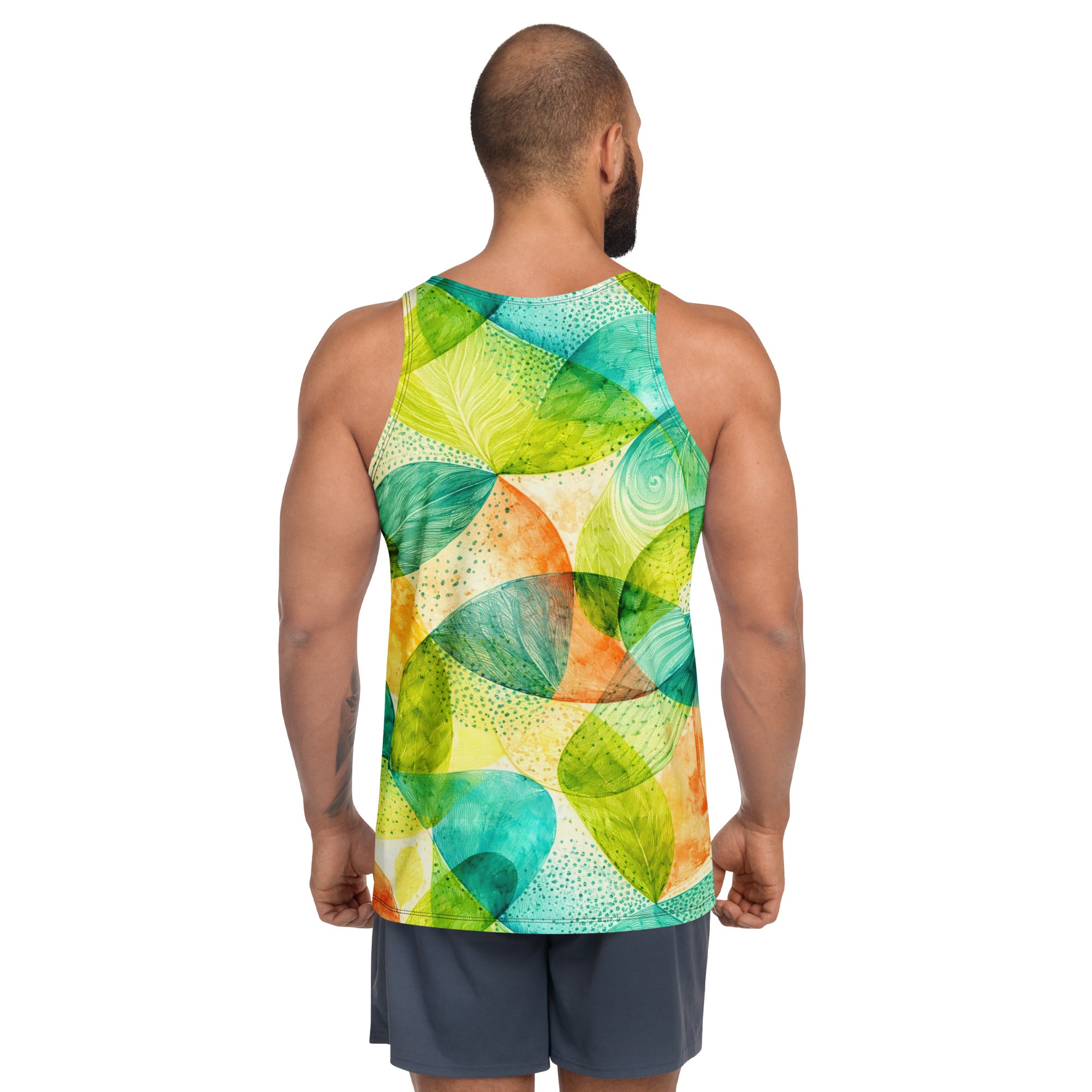 Unisex Tank Top - Vibrant Tropical Leaf Abstract Art - Premium All-Over Print Men's Tank Top by printfluence.net