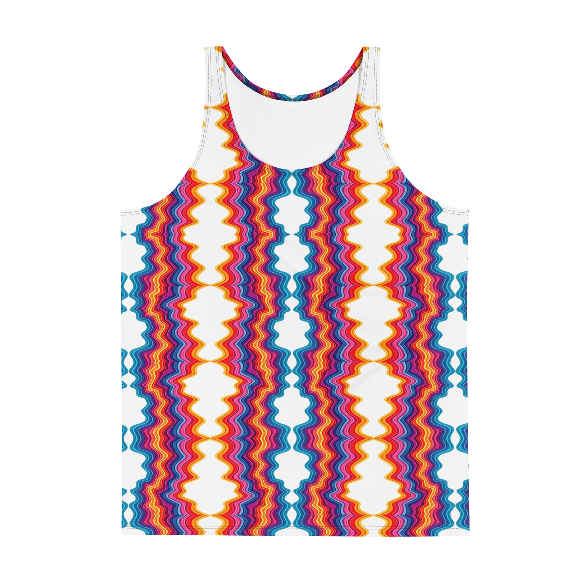 Unisex Tank Top - Vibrant Psychedelic Waves Unisex Tank Top – Retro Rainbow Abstract Streetwear by printfluence.net
