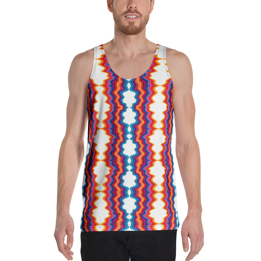 Unisex Tank Top - Vibrant Psychedelic Waves Unisex Tank Top – Retro Rainbow Abstract Streetwear by printfluence.net