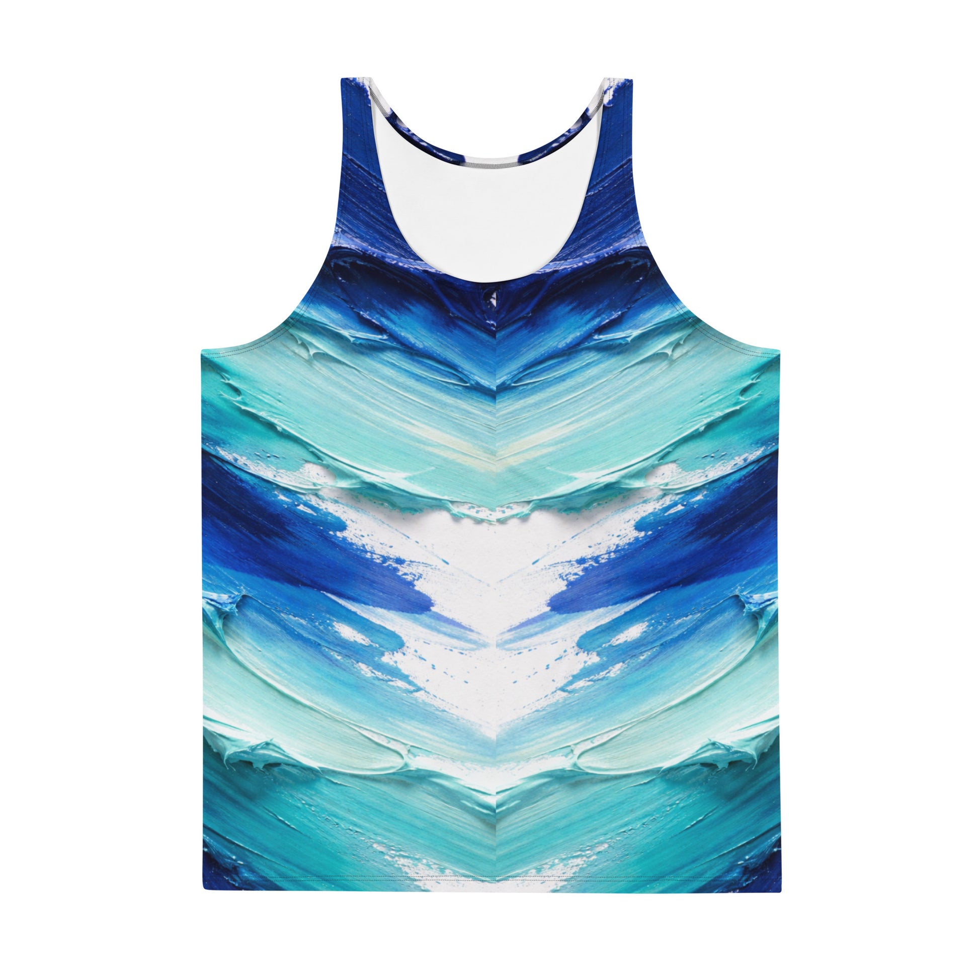 Unisex Tank Top - Ocean Splash Tank Top – Unisex Blue Oil Paint Gradient Abstract Tee by printfluence.net