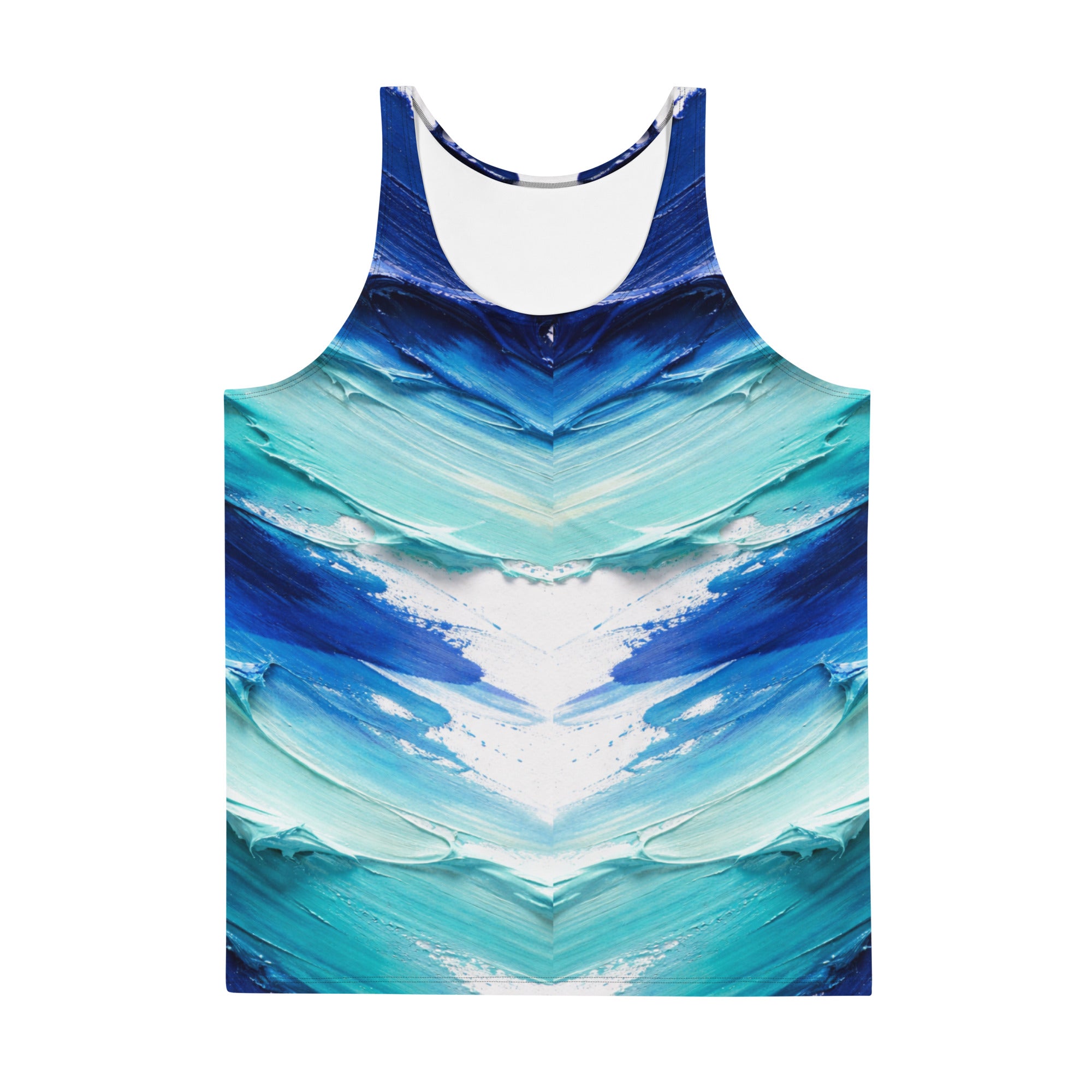Unisex Tank Top - Ocean Splash Tank Top – Unisex Blue Oil Paint Gradient Abstract Tee by printfluence.net