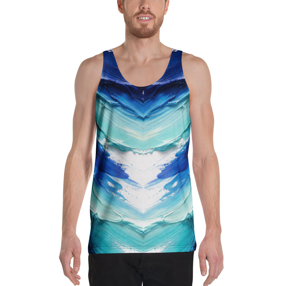 Unisex Tank Top - Ocean Splash Tank Top – Unisex Blue Oil Paint Gradient Abstract Tee by printfluence.net