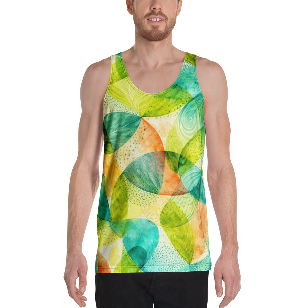 Unisex Tank Top - Vibrant Tropical Leaf Abstract Art - Premium All-Over Print Men's Tank Top by printfluence.net