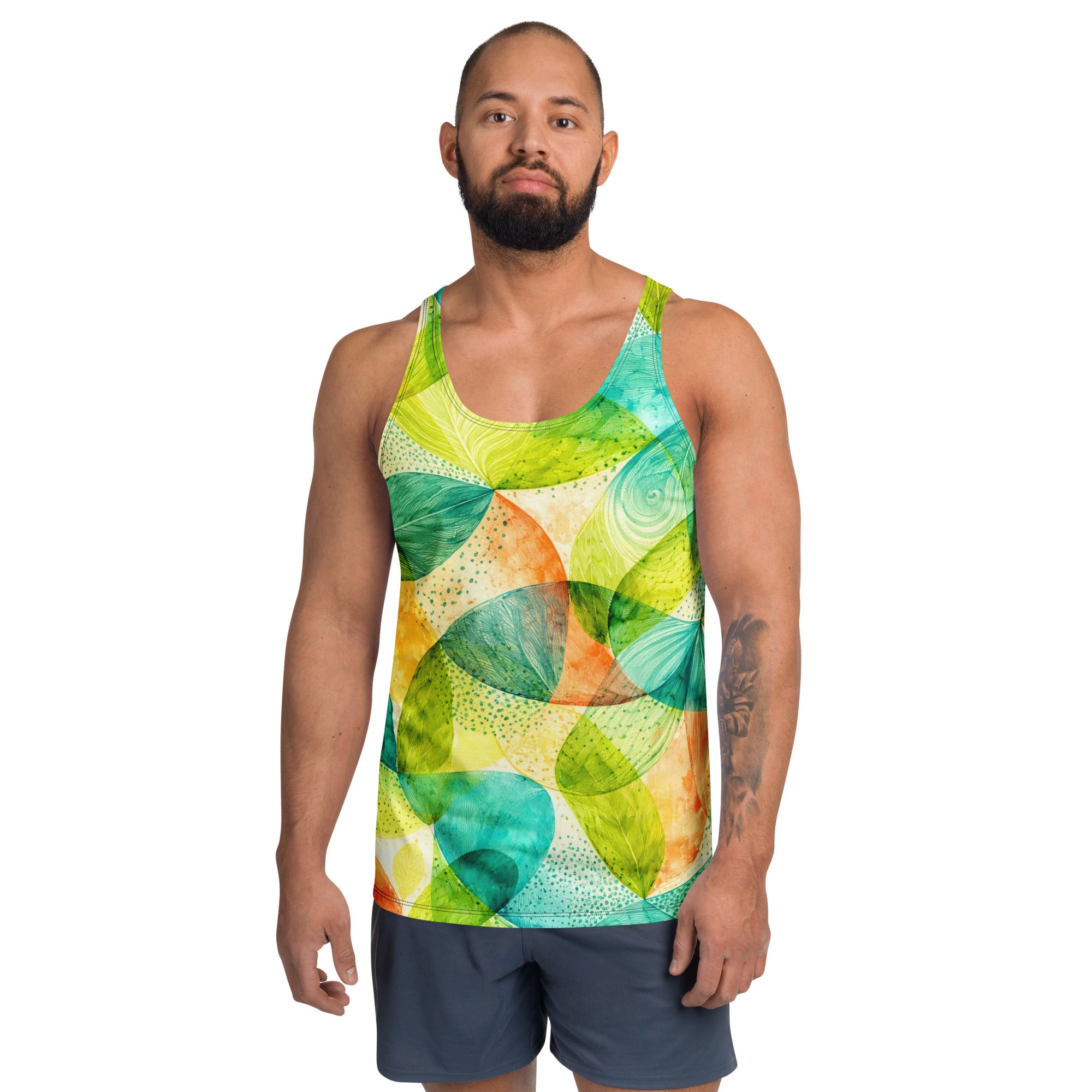 Unisex Tank Top - Vibrant Tropical Leaf Abstract Art - Premium All-Over Print Men's Tank Top by printfluence.net