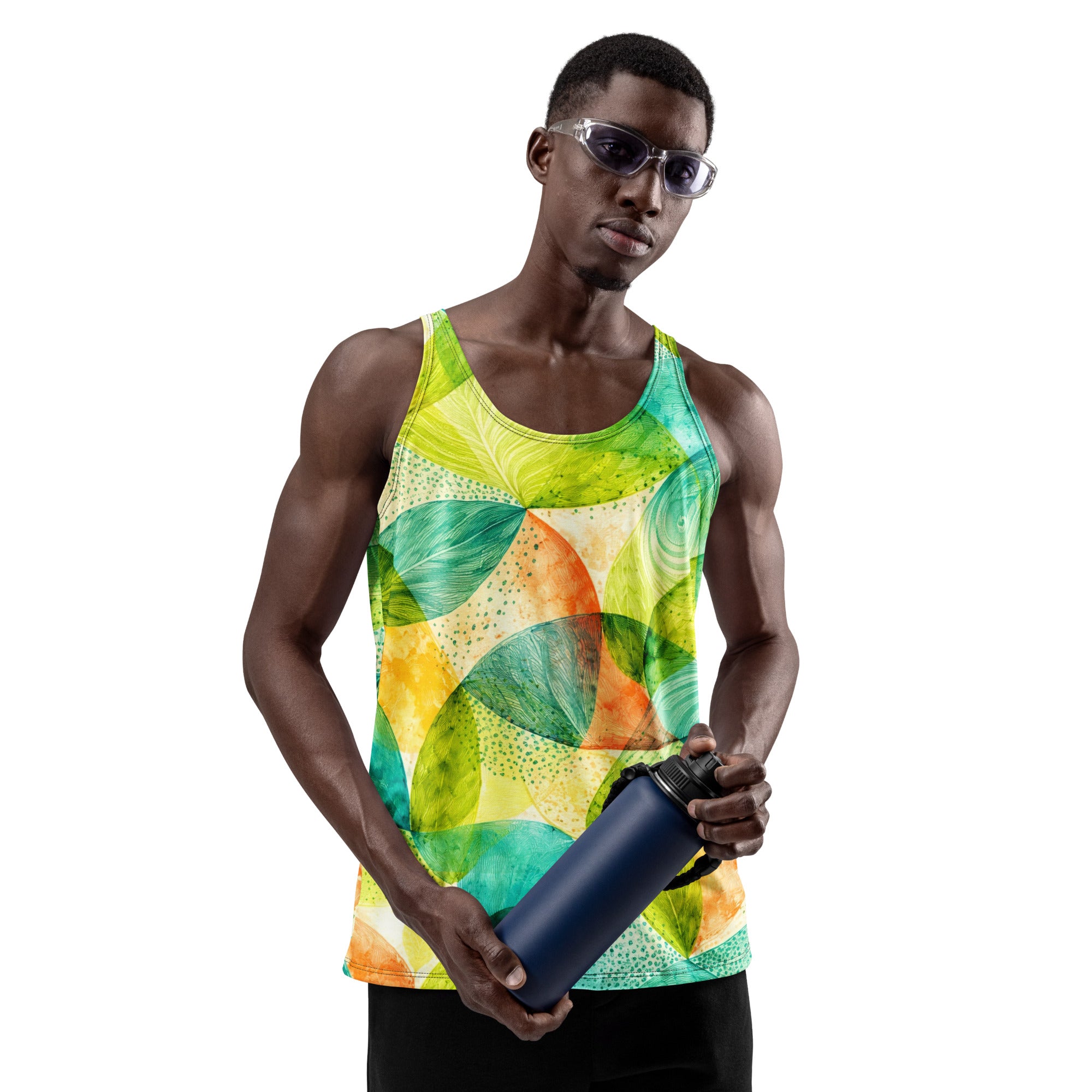 Unisex Tank Top - Vibrant Tropical Leaf Abstract Art - Premium All-Over Print Men's Tank Top by printfluence.net