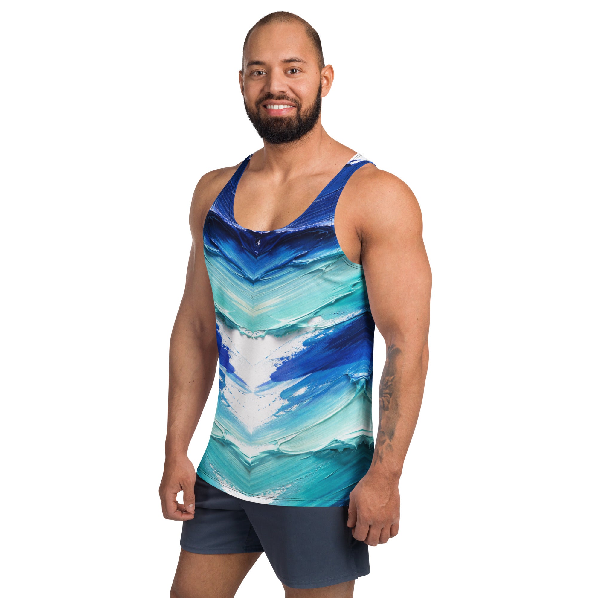 Unisex Tank Top - Ocean Splash Tank Top – Unisex Blue Oil Paint Gradient Abstract Tee by printfluence.net