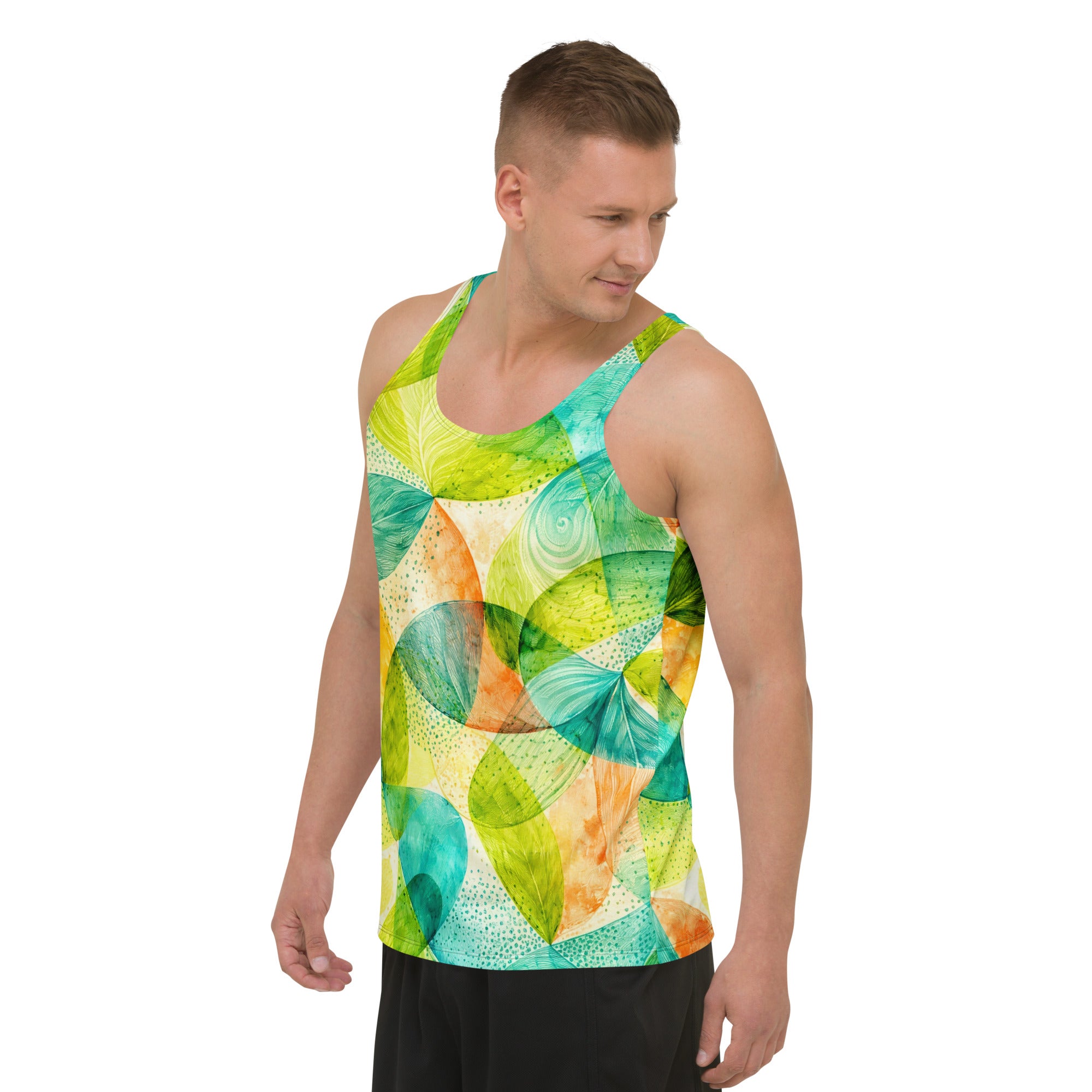 Unisex Tank Top - Vibrant Tropical Leaf Abstract Art - Premium All-Over Print Men's Tank Top by printfluence.net