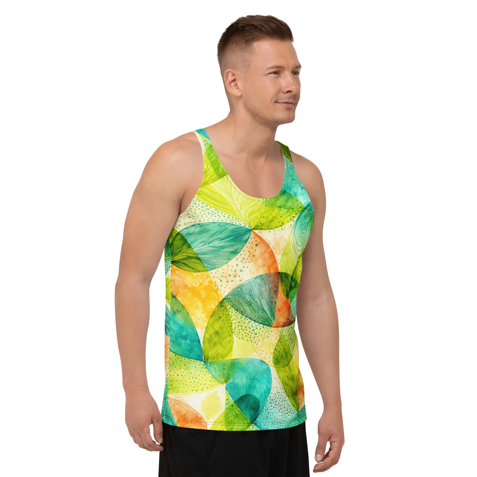 Unisex Tank Top - Vibrant Tropical Leaf Abstract Art - Premium All-Over Print Men's Tank Top by printfluence.net